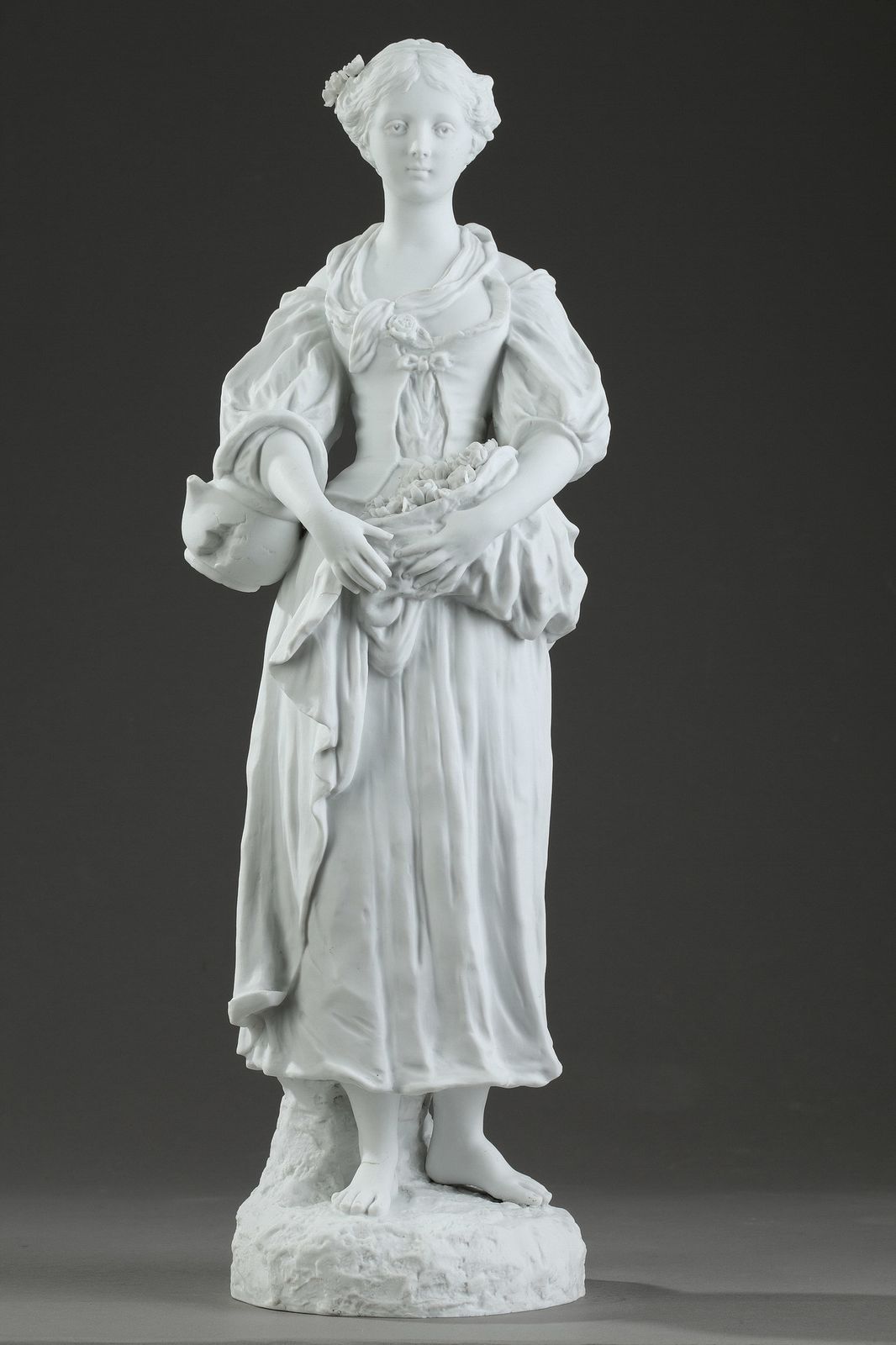 photo for sale Biscuit Statuette "Young Woman With Flowers"  19th Century Period