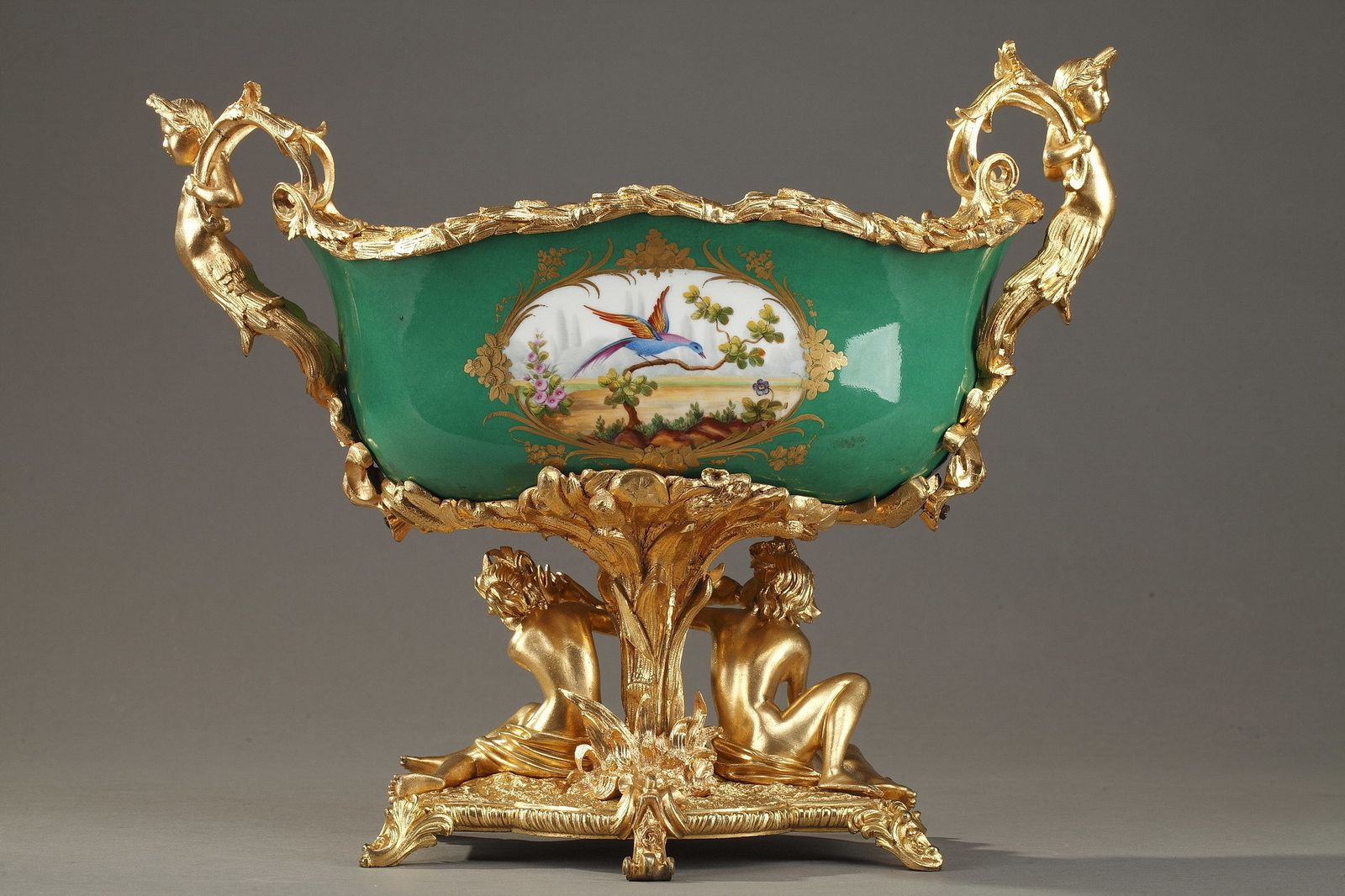 Décoration Jardinière en porcelaine à fond vert montée en bronze doré, Napoléon III photo
