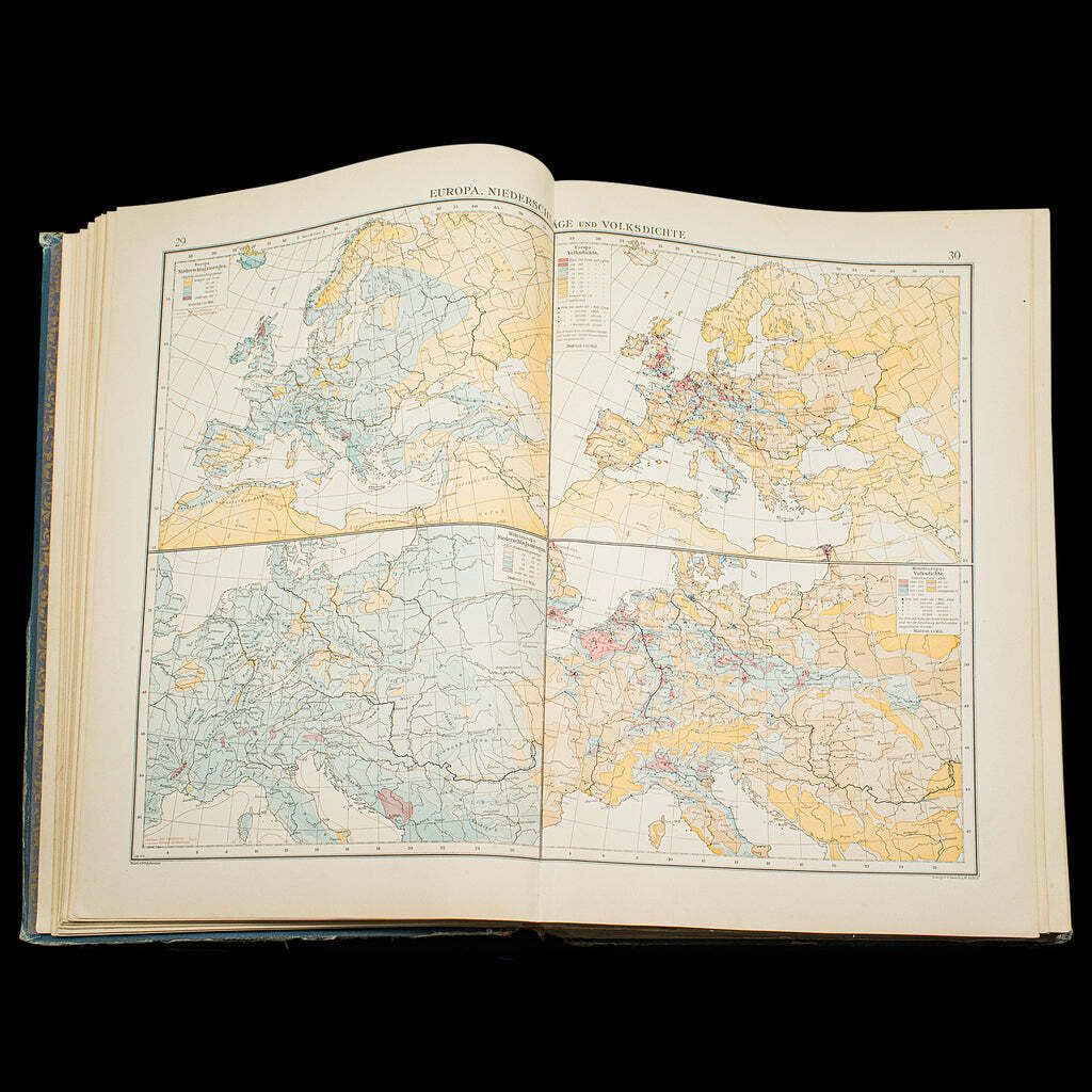 Antique Andrees Handatlas, German Cartography Book, Maps, Atlas, Reference, 1924 photo buy