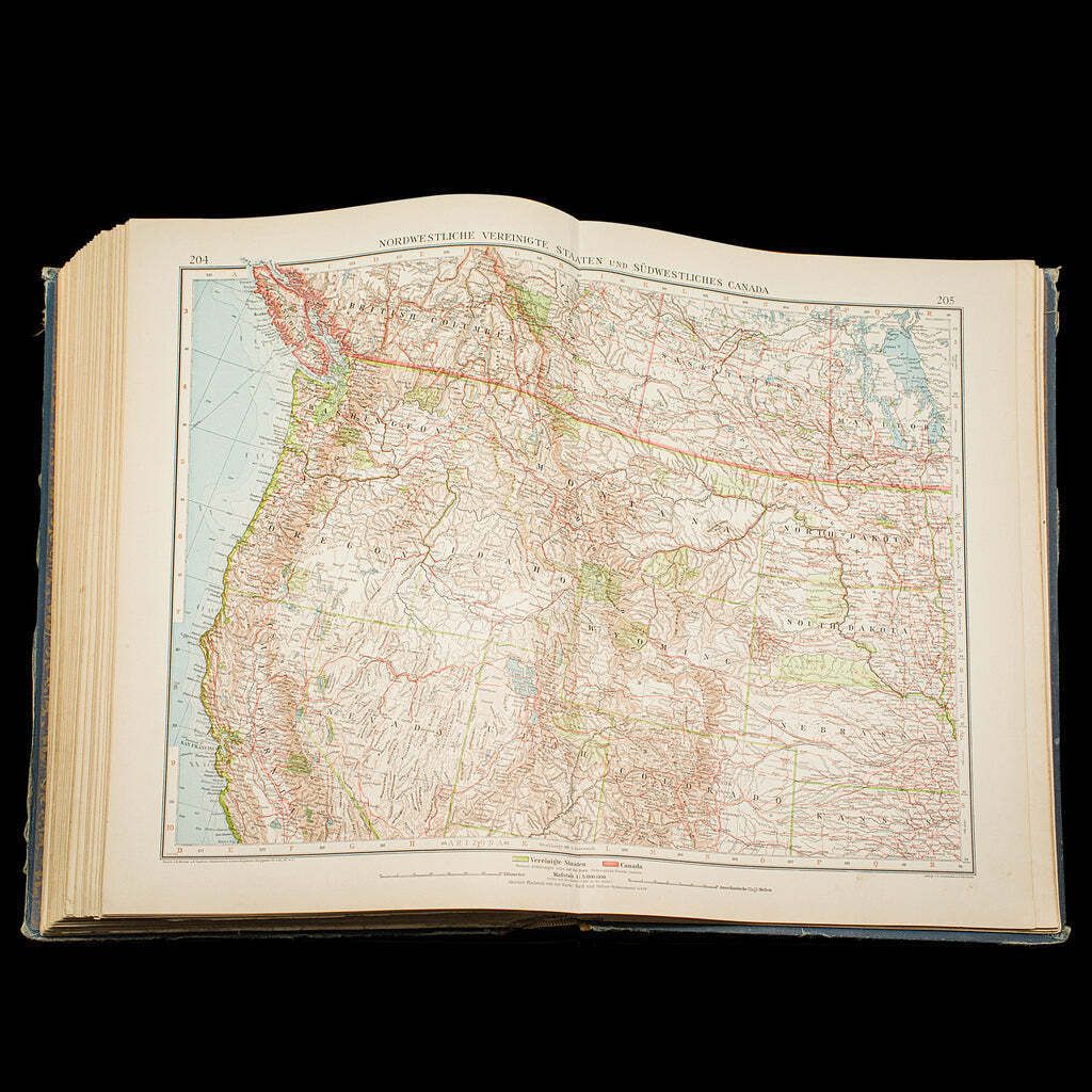 403.0 Antique Andrees Handatlas, German Cartography Book, Maps, Atlas, Reference, 1924 photo