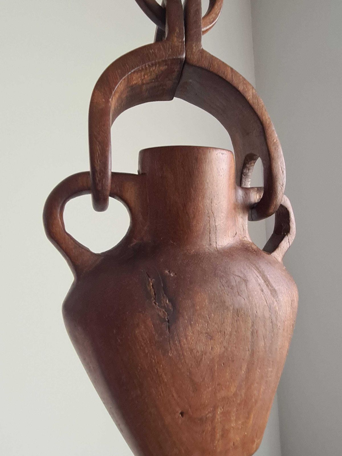 Hanging Vase In Solid Wood Carved From The Mass / Handmade / 1960s / Mid Century / Decoration / 20th Century / Brutalist photo 273.0