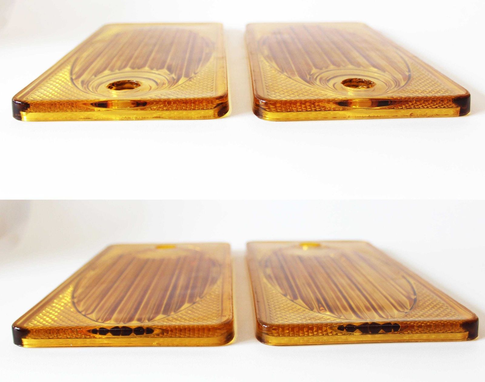 Rare Two Art Deco Pressed Glass Breakfast Plate Plaque, Val Saint Lambert Luxval, Amber Glass, Belgium Glass, Art Glass, Fish Design, Chips photo 126.0