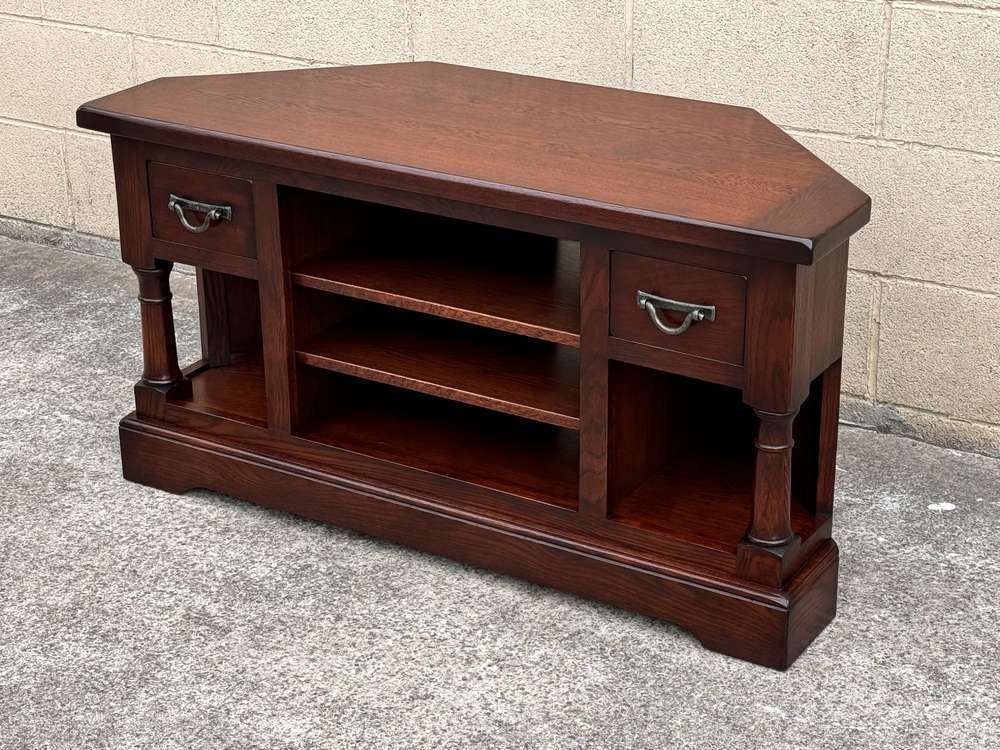 A Wood Brothers Old Charm Tudor Brown Oak Corner Tv Cabinet / Stand / Media Unit photo for sale