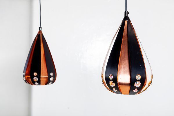 Copper & Black Metal Pendant Lamps By Werner Schou For Coronell Elektro, 1960s, Set Of 2 photo Lighting