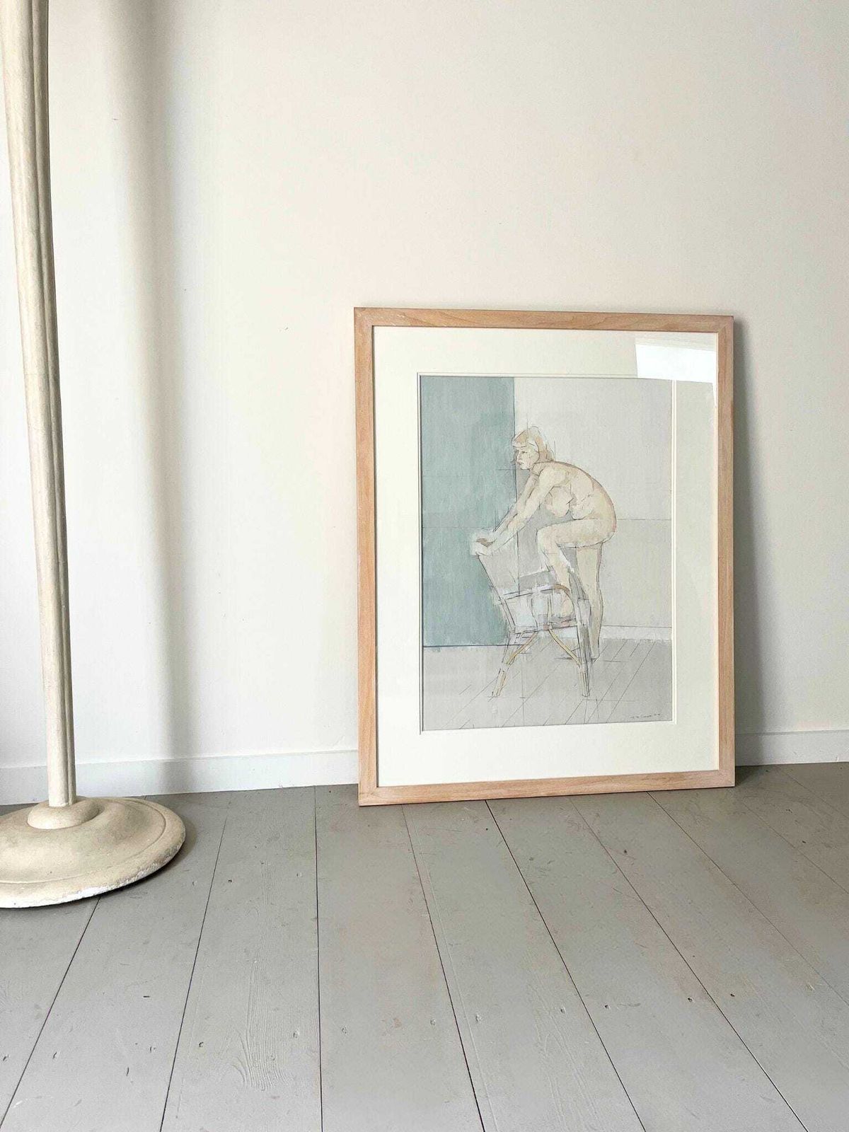 Leaning Nude Painting In Realist Style With Muted Colours, 20th Century Original Art, Signed John David Ferguson, Framed And Glazed photo Art