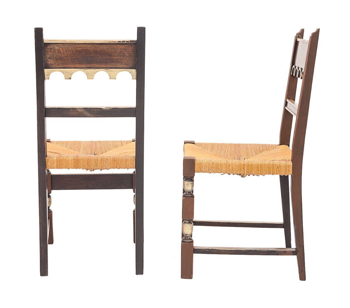 Set Of 8 Straw Chairs. Art Deco, 1940 photo vinterior