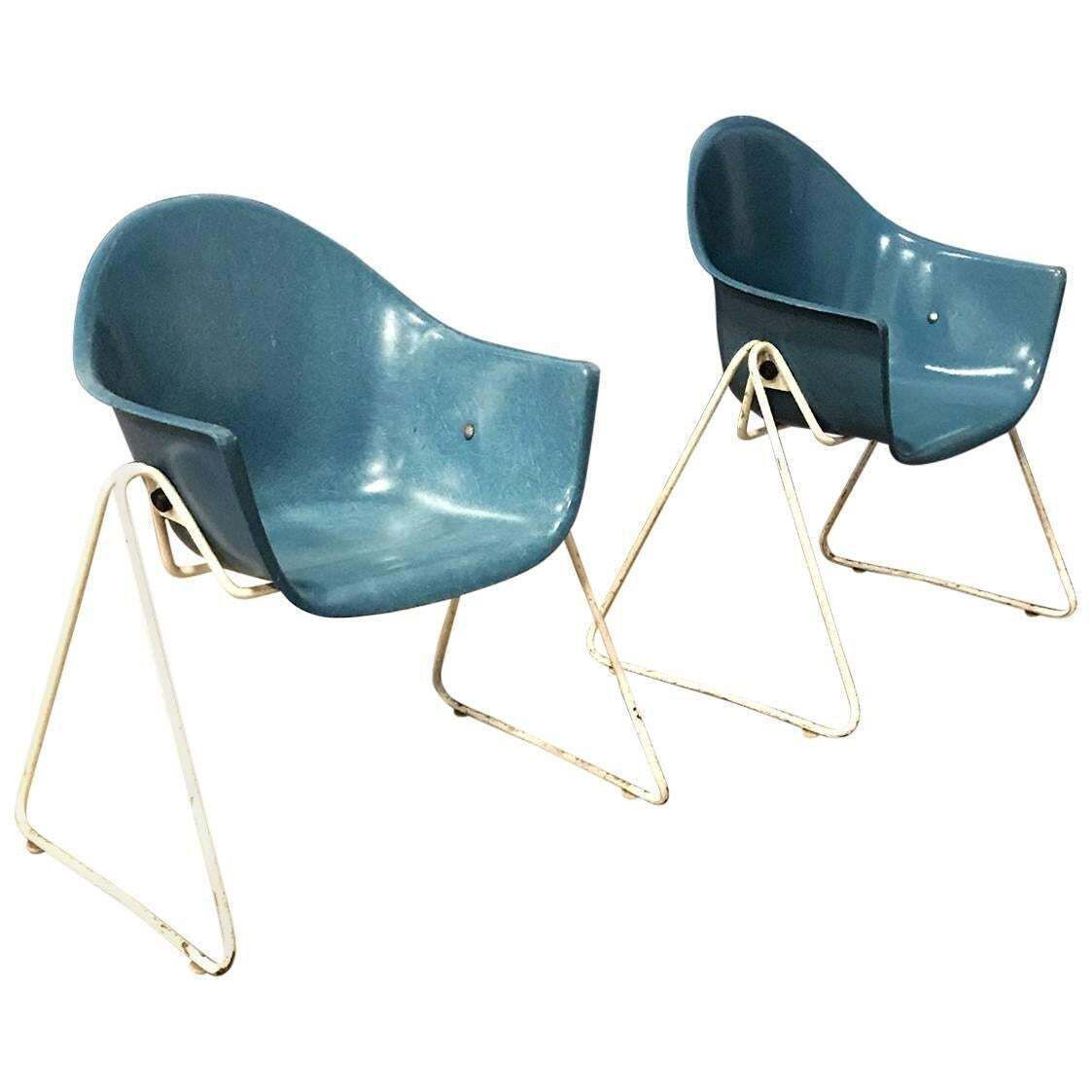 Set Of Fiberglass Children Chairs With Metal Base, Circa 1960