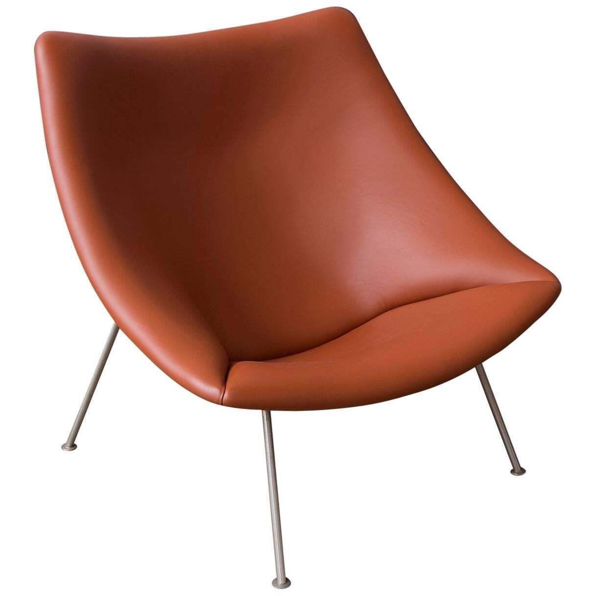 1959, Pierre Paulin, Large Early Oyster, Easy Chair F157 In Brown Leather