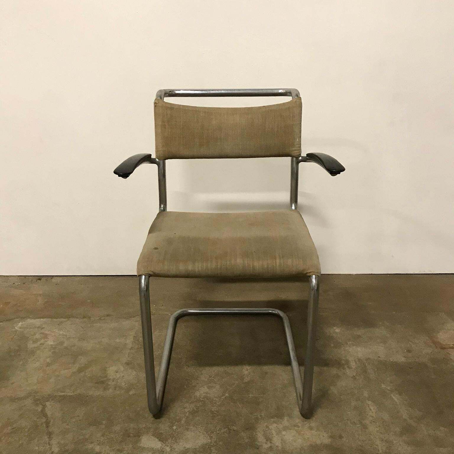 1930, W.H. Gispen, Original Very Early 204 Chair With Horse Hair Filling photo buy