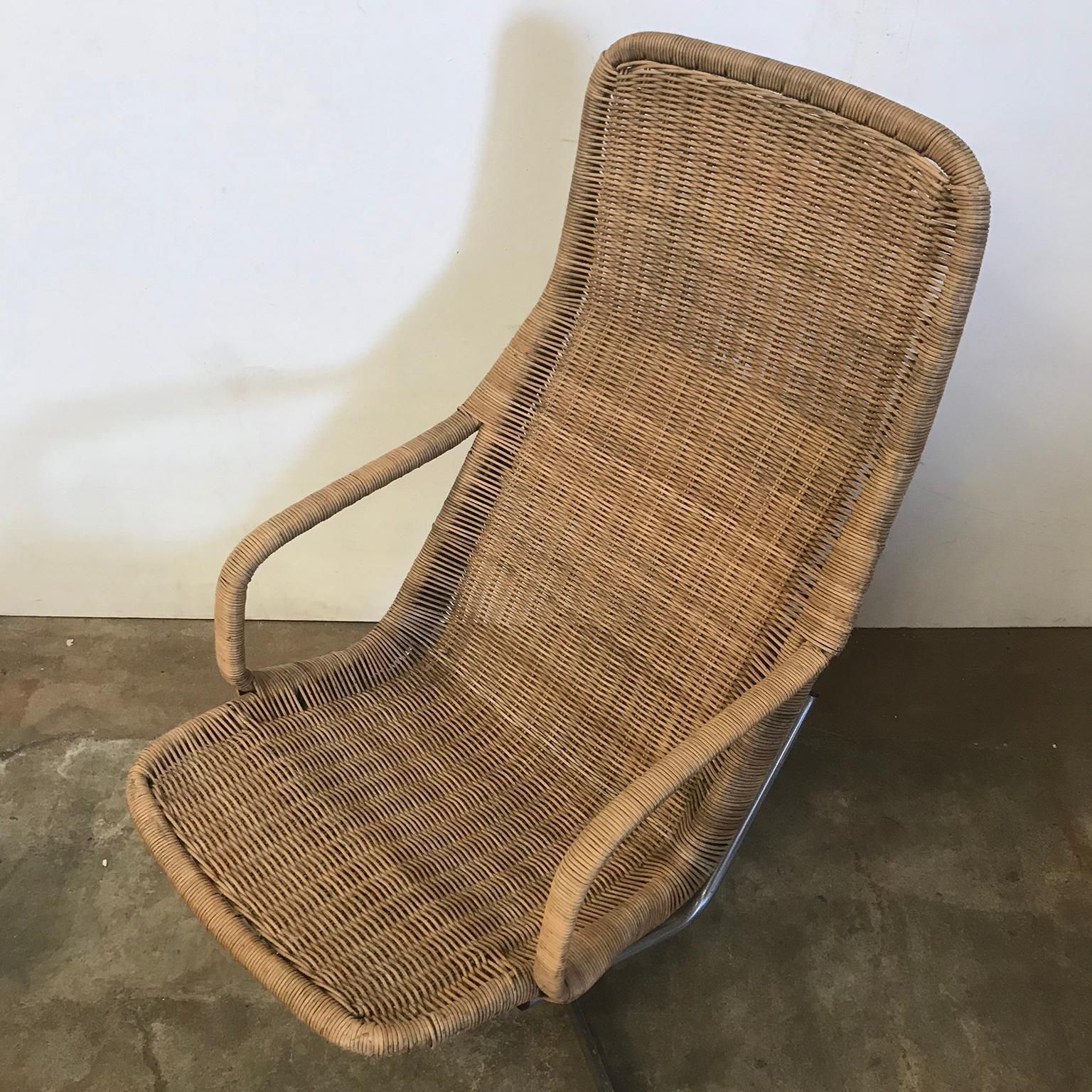1961 Dirk Van Sliedregt, Rare 514 Original Wicker Lounge Chair With Chrome Base photo vintage