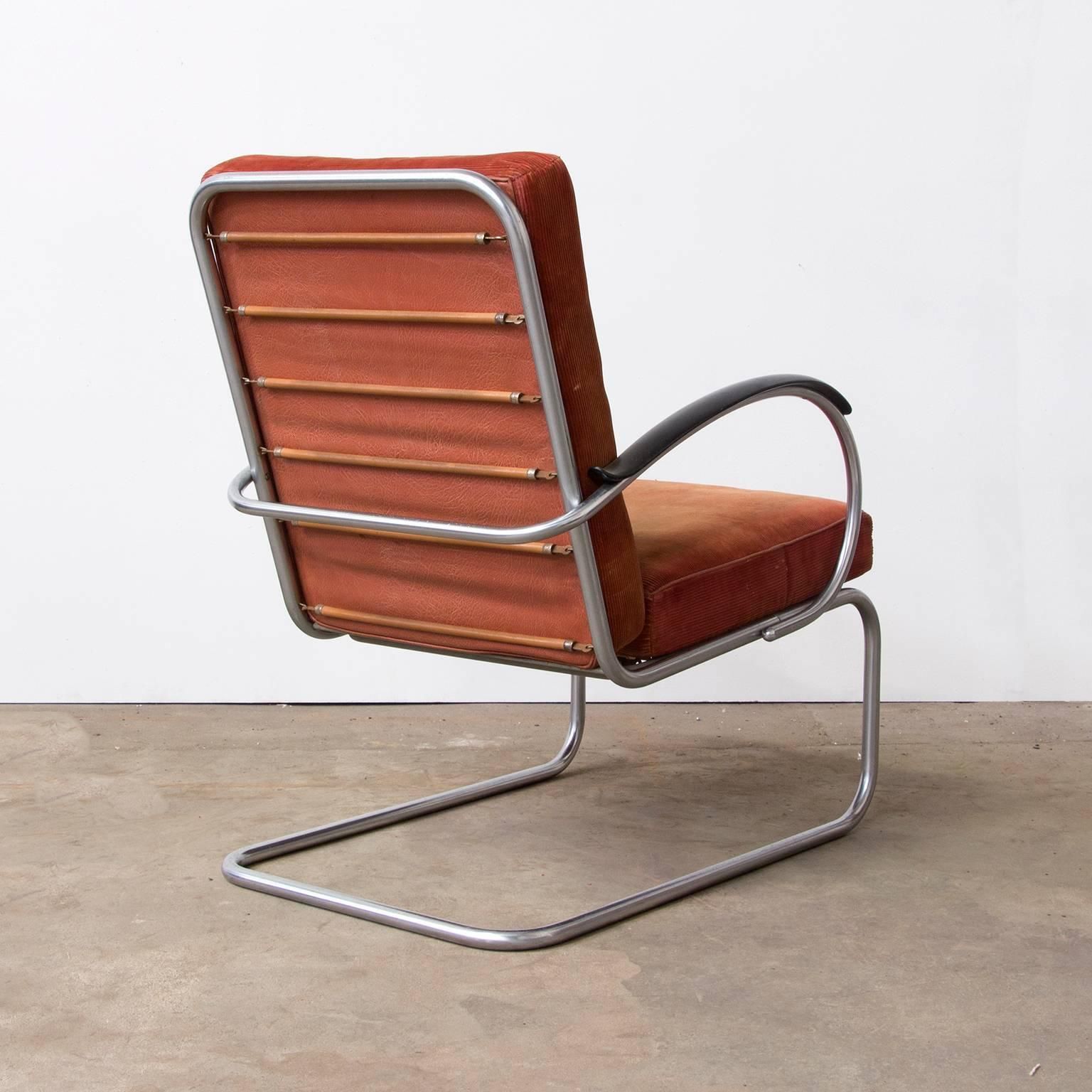 1933, W.H. Gispen For Gispen Culemborg, Easy Chair 409 In Terra Cotta photo for sale