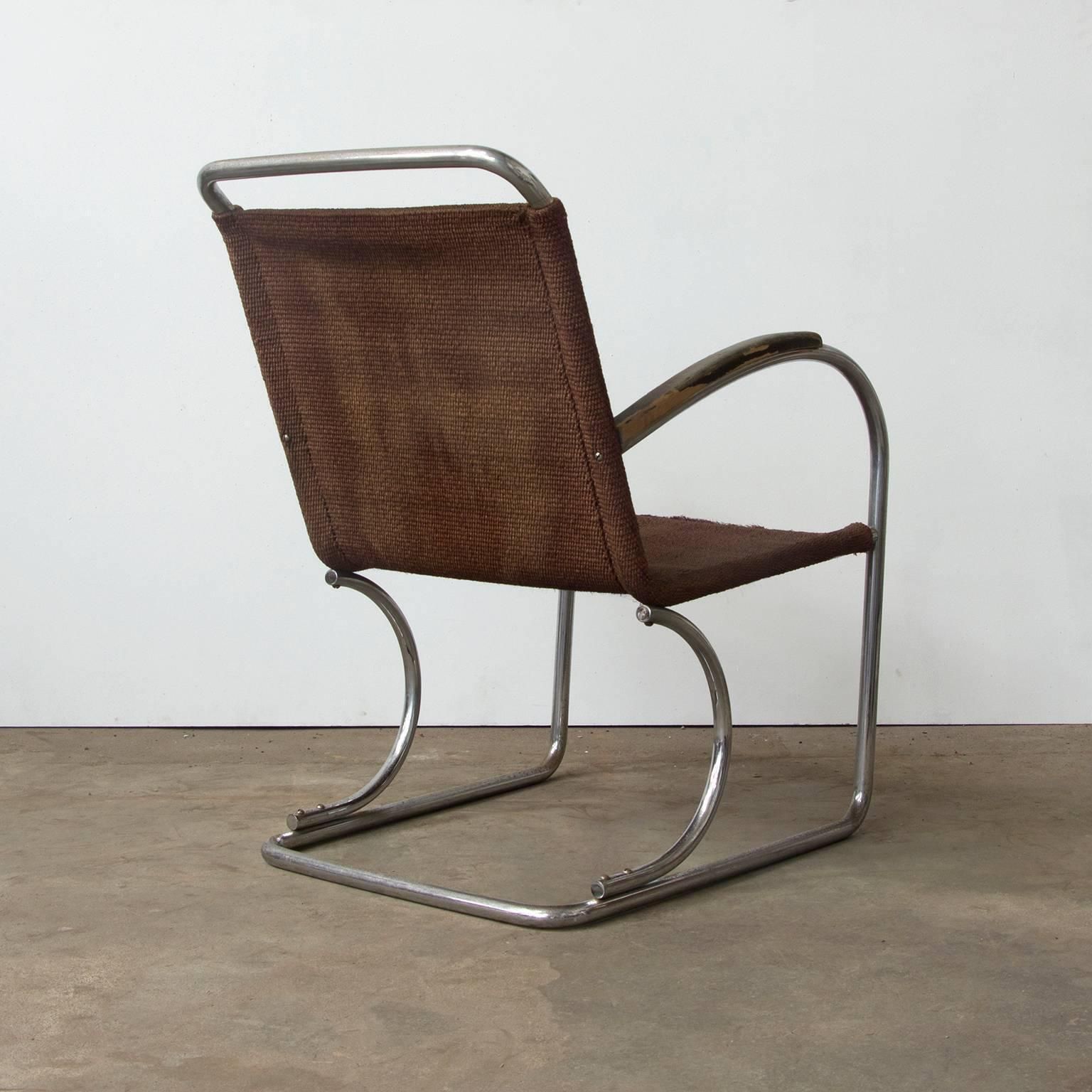 Circa 1930, Original, Early Tubular Easy Chair With Original Robe Woven Seat photo for sale