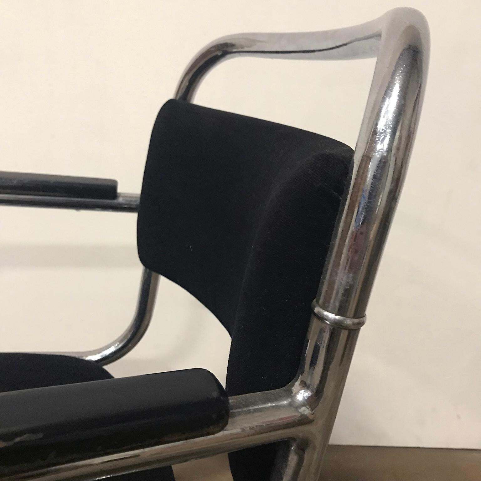 Furniture Dutch Design, Set Of Original Tubular Chairs With Black Upholstery, Circa 1930 photo