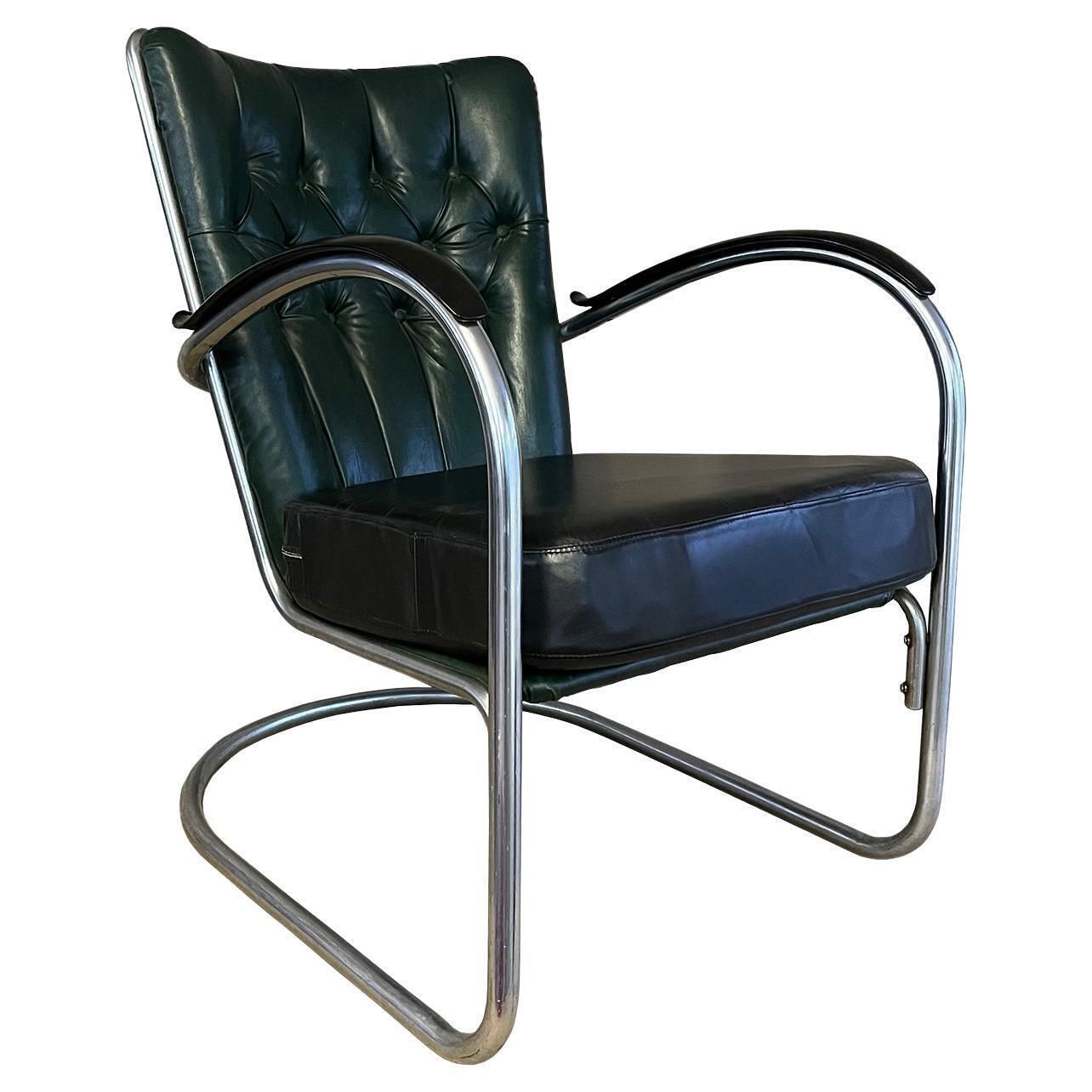 Gispen 412 Padded, Dark Green And Black Cushions Leather Upholstery