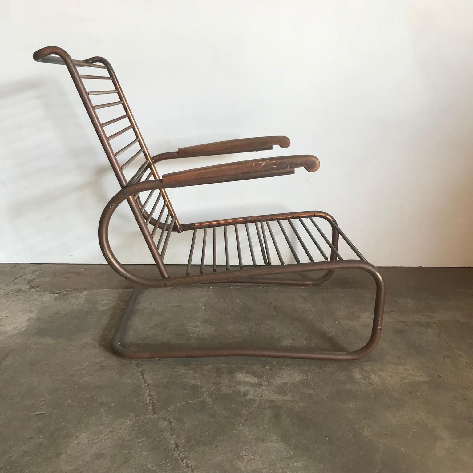 1930, Paul Schuitema For Fana Metaal, Red Copper Chair With Wooden Armrests photo Furniture