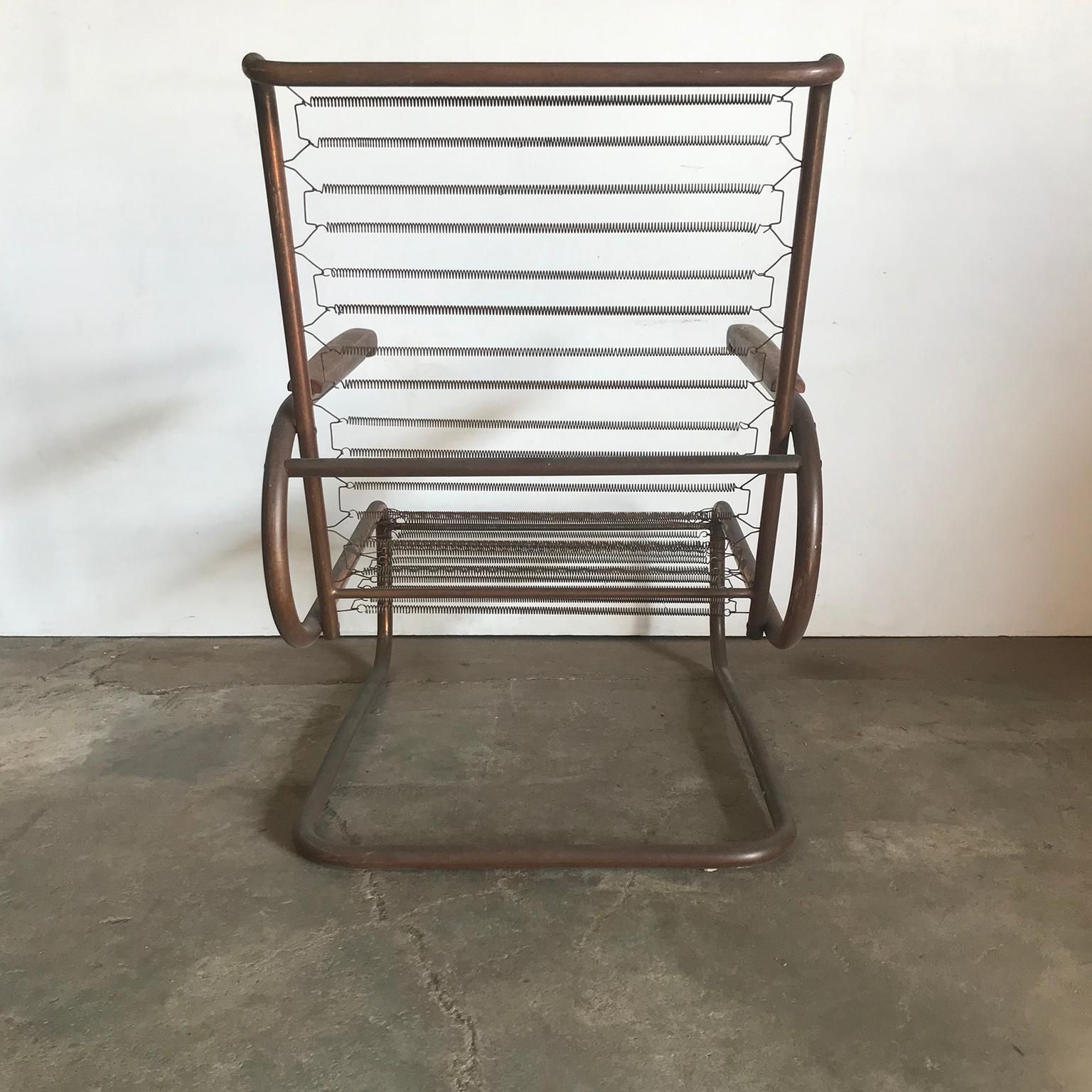 1930, Paul Schuitema For Fana Metaal, Red Copper Chair With Wooden Armrests photo vinterior