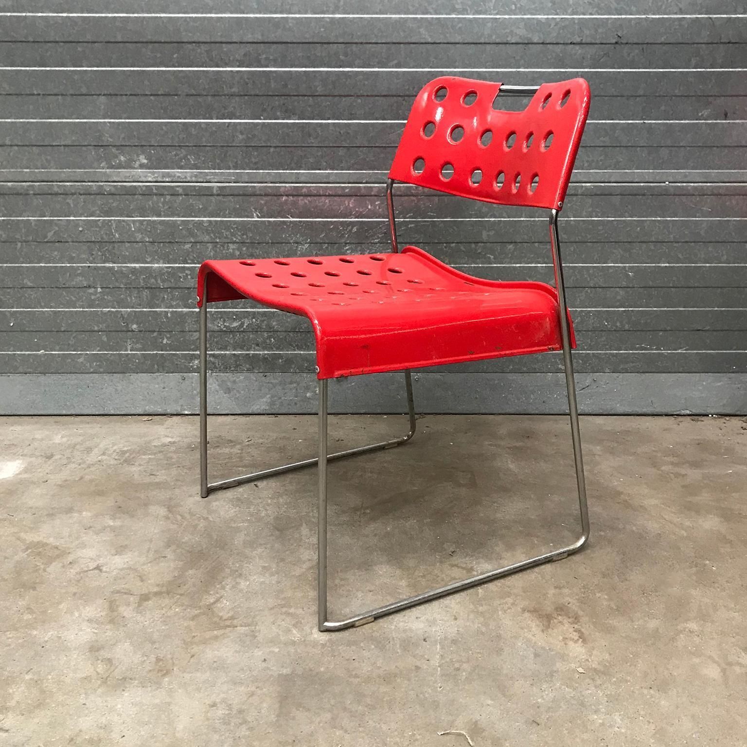 1971, Rodney Kinsman, For Bieffeplast, 2 Rare Red Omstak Stacking Chairs photo 449.0