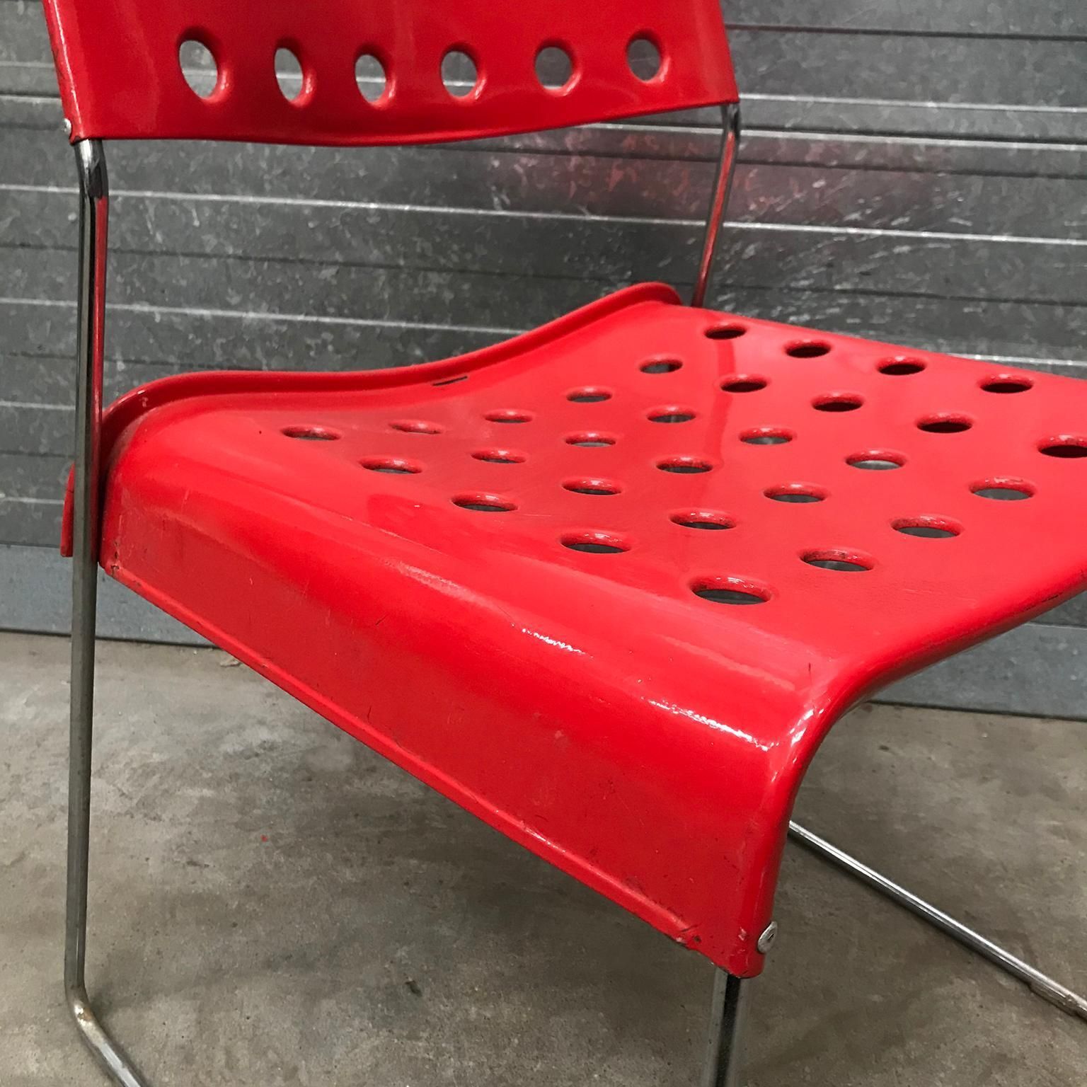 photo furniture 1971, Rodney Kinsman, For Bieffeplast, 2 Rare Red Omstak Stacking Chairs