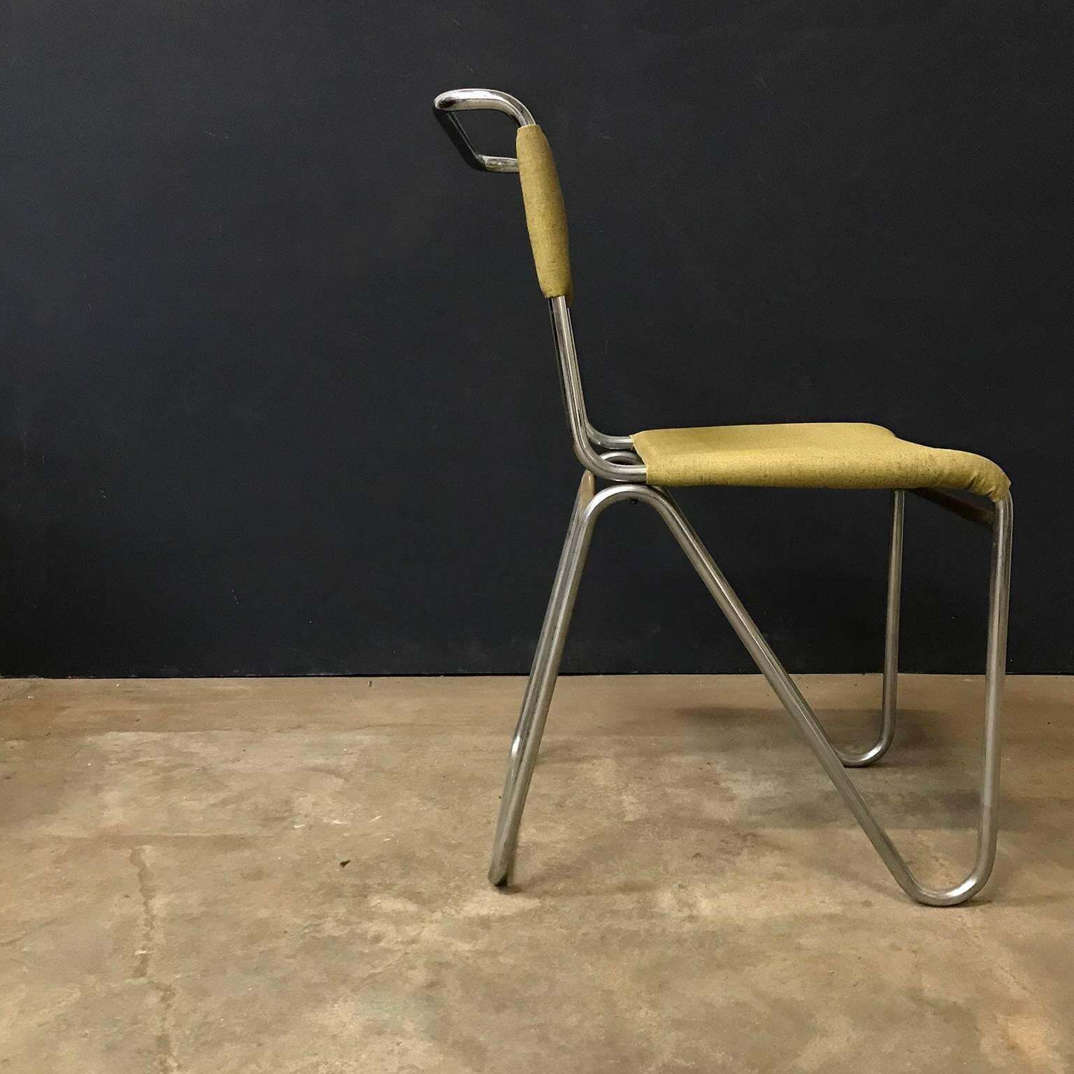 1927, W.H. Gispen For Gispen, Diagonal Chair 102 In Original Yellow Faux Leather photo for sale