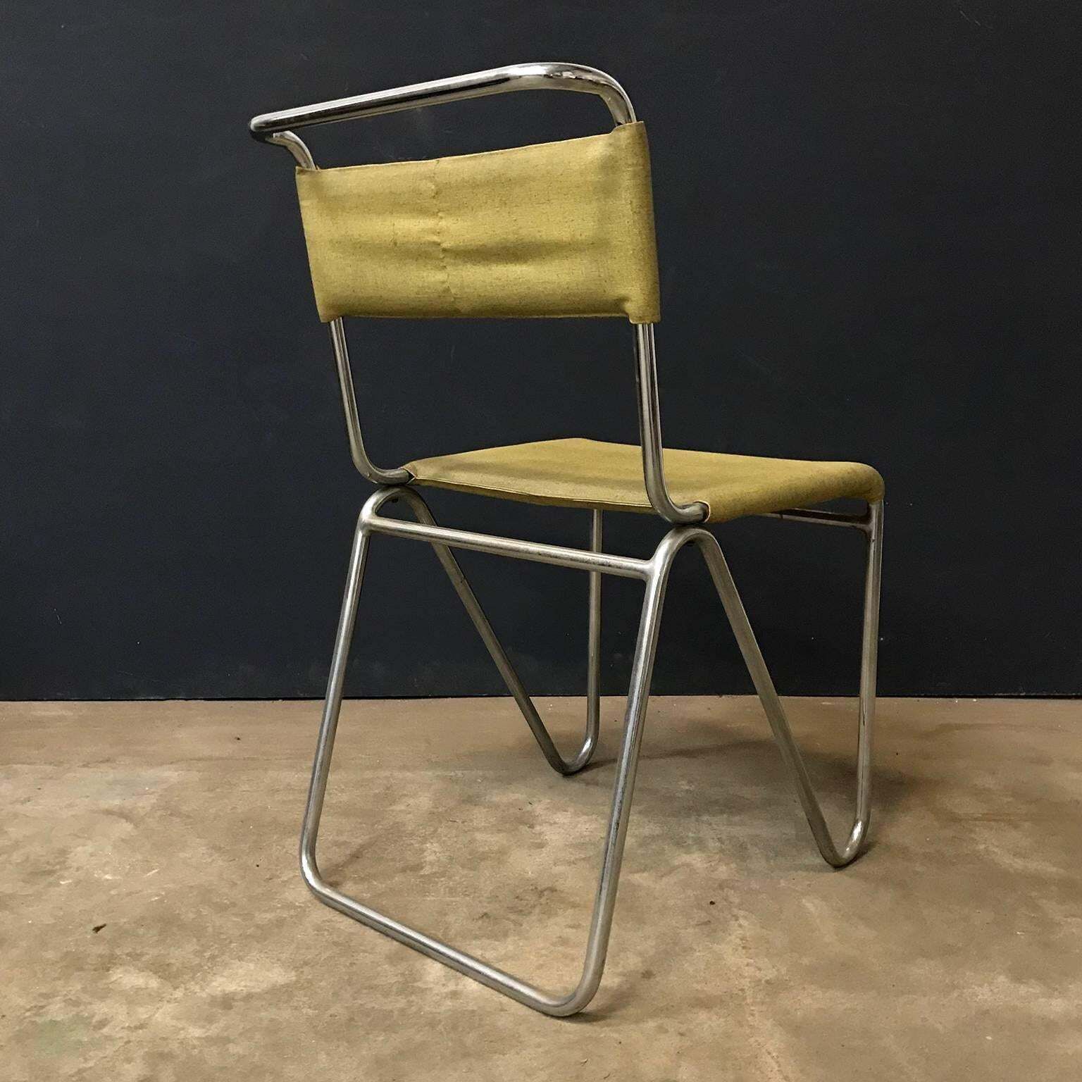 1927, W.H. Gispen For Gispen, Diagonal Chair 102 In Original Yellow Faux Leather photo 1664.0