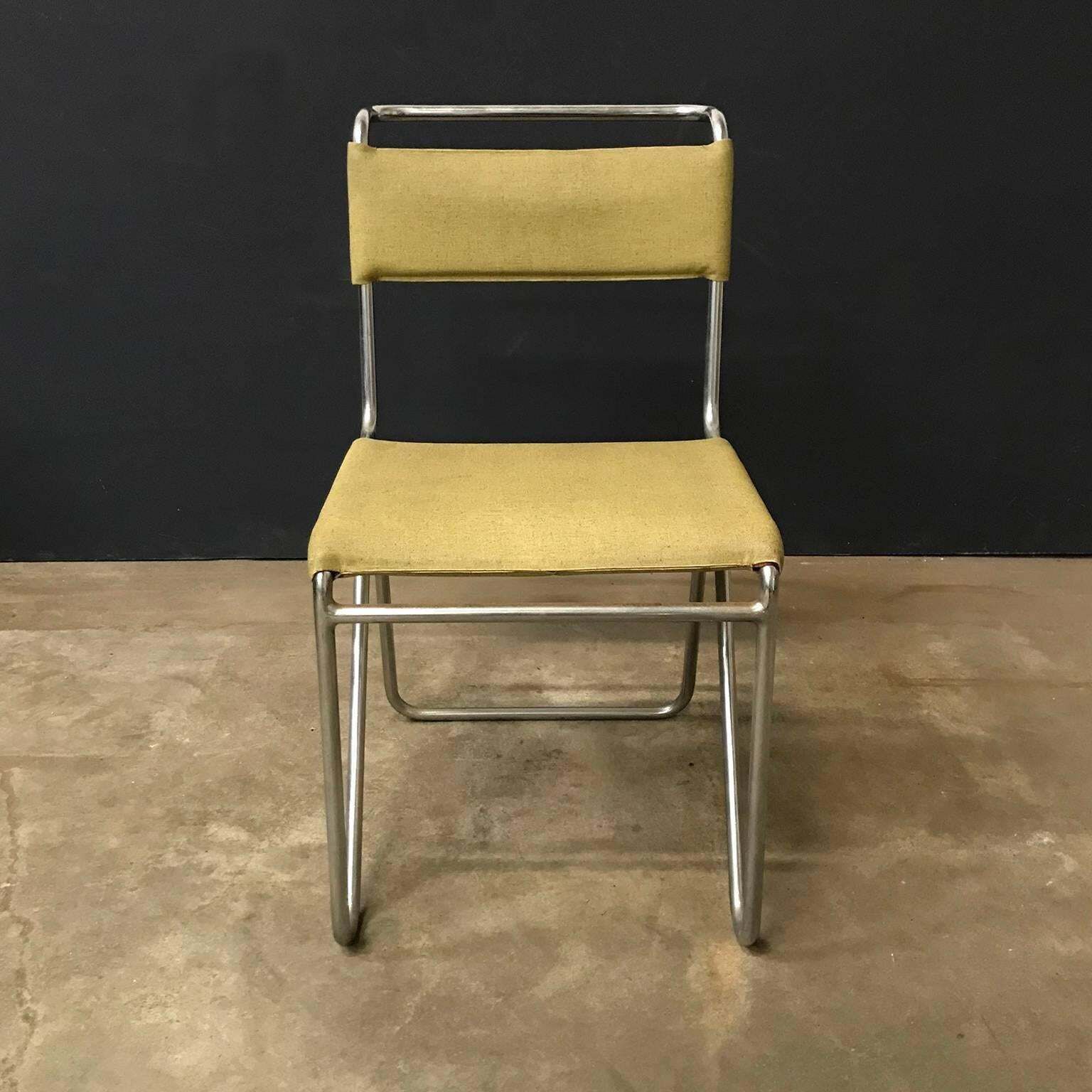 1927, W.H. Gispen For Gispen, Diagonal Chair 102 In Original Yellow Faux Leather photo buy