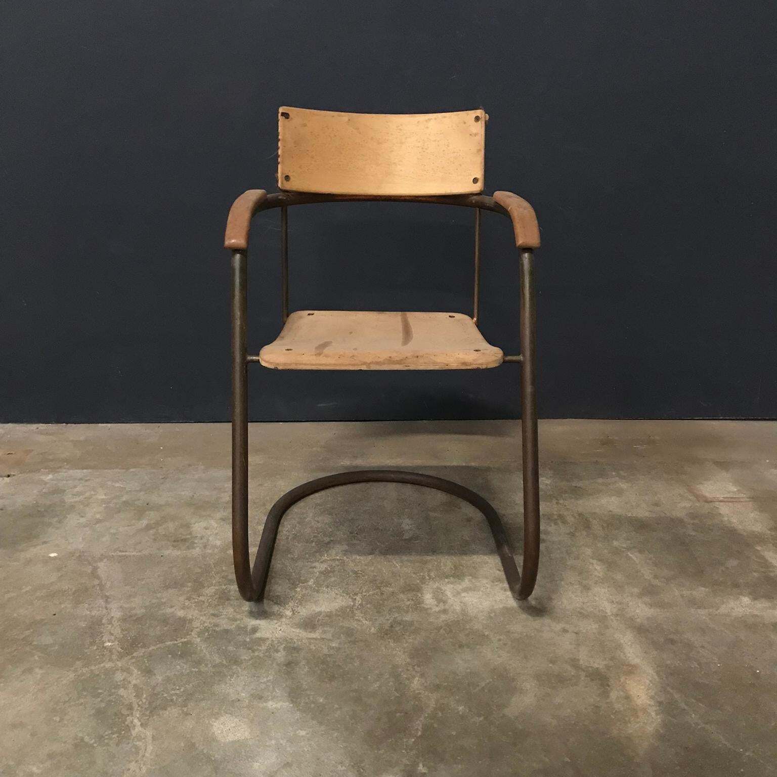 Paul Schuitema Tube Chair, Original In Copper And Upholstered Wood, Circa 1930 photo vinterior