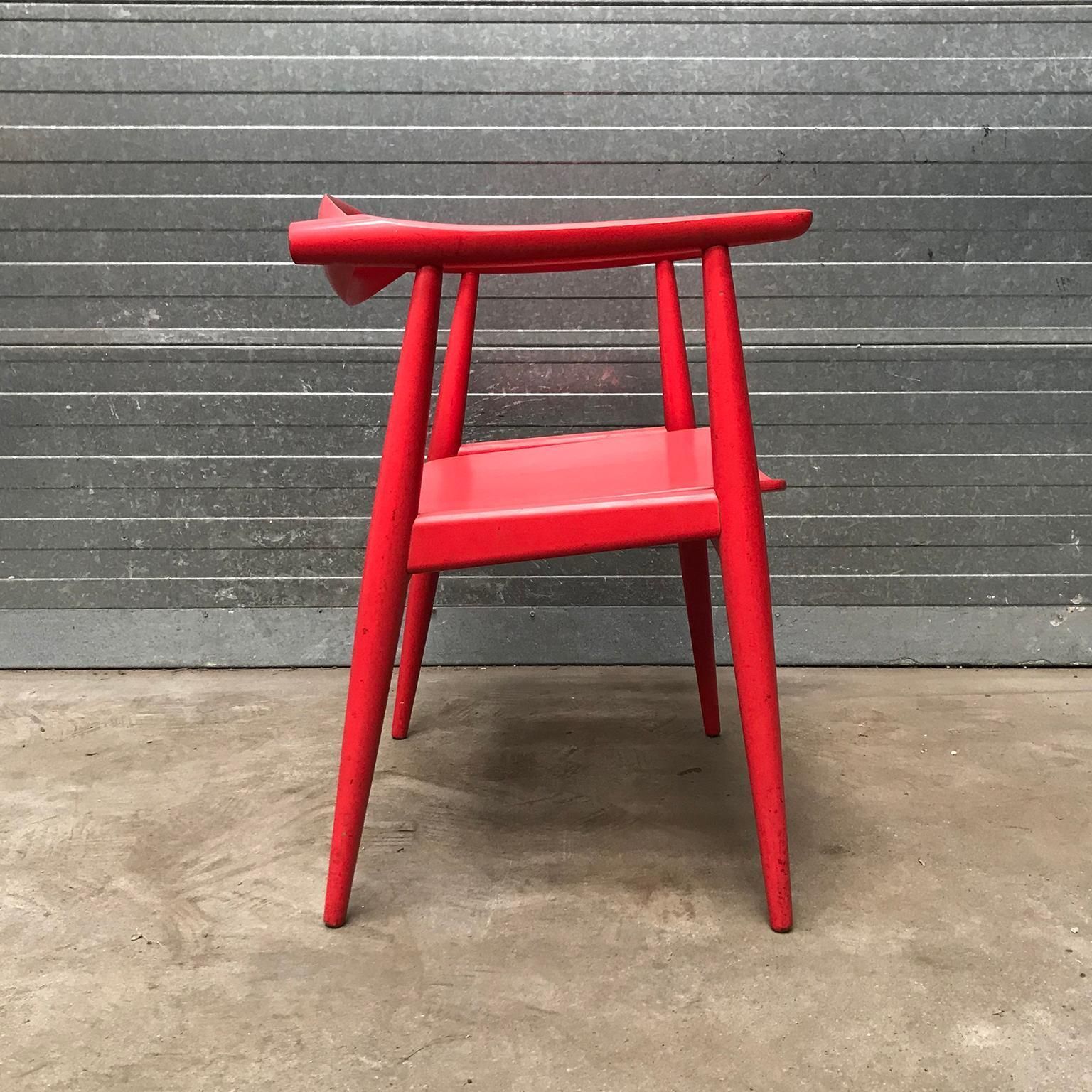 Very Rare Wegner Side Chair In Originally Red Painted Wood, Circa 1930 photo for sale