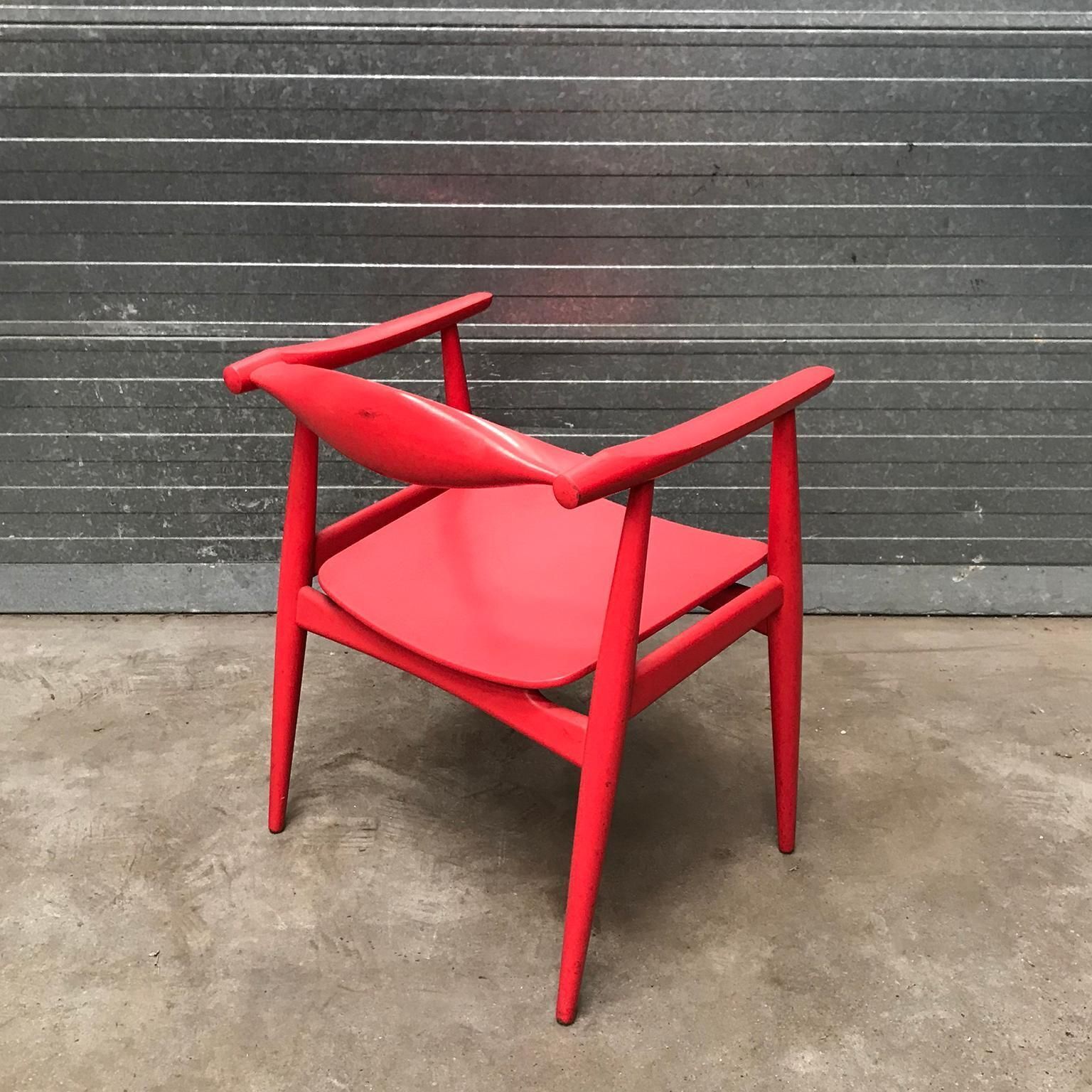Very Rare Wegner Side Chair In Originally Red Painted Wood, Circa 1930 photo vintage