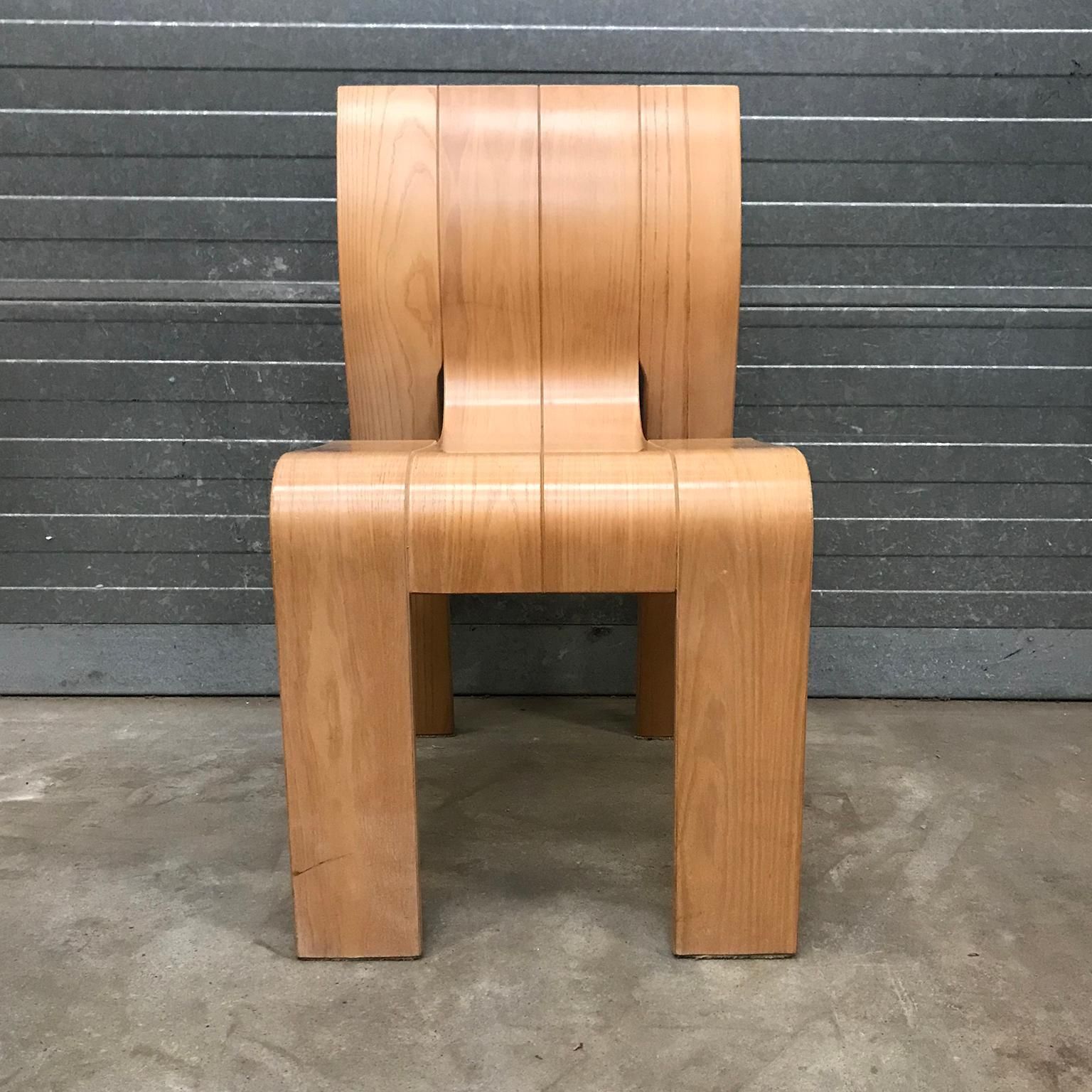 1974, Gijs Bakker For Castelijn, Set Of Stackable Bended Wood Strip Chairs photo vintage
