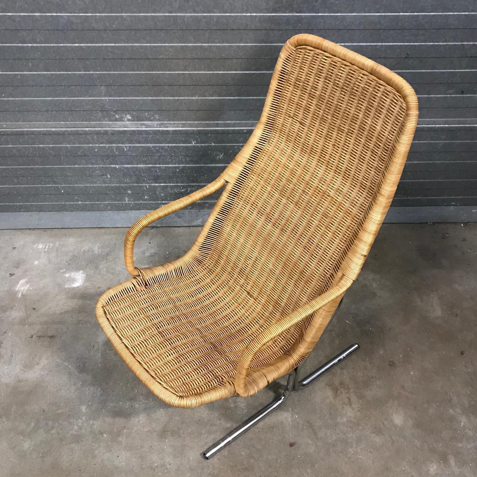 photo for sale 1961 Dirk Van Sliedregt, Rare 514 Original Wicker Lounge Chair With Chrome Base