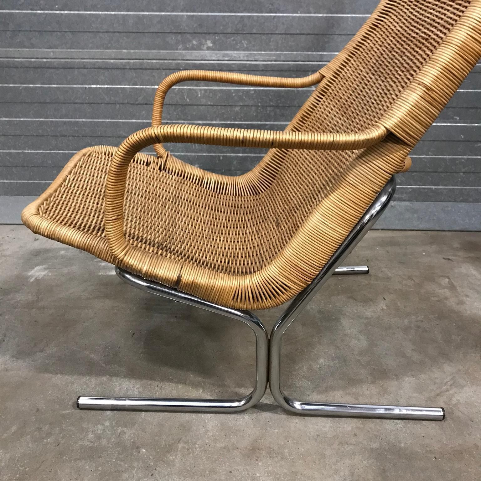 Furniture 1961 Dirk Van Sliedregt, Rare 514 Original Wicker Lounge Chair With Chrome Base photo