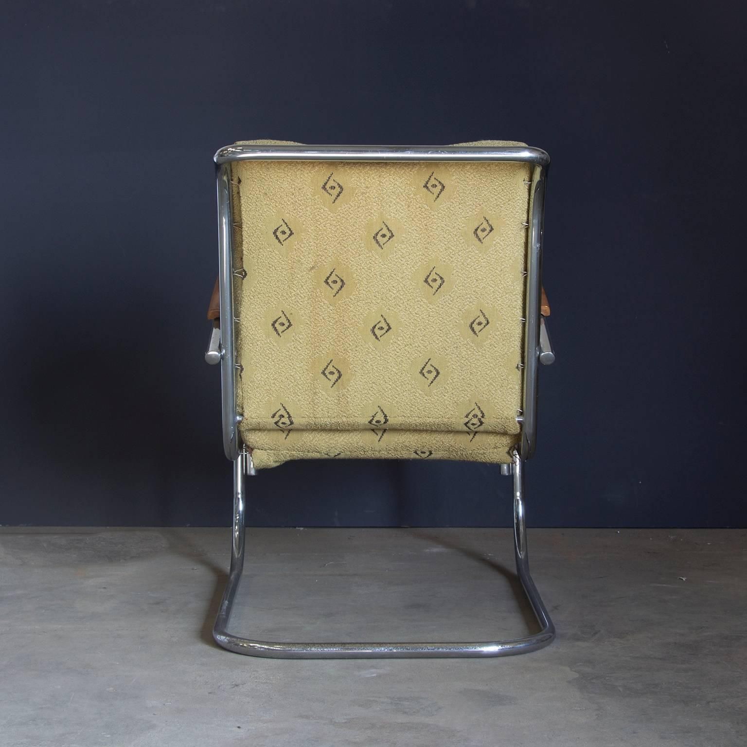 Original, Early Vintage Tubular Easy Chair With Original Fabric, Circa 1930 photo Furniture