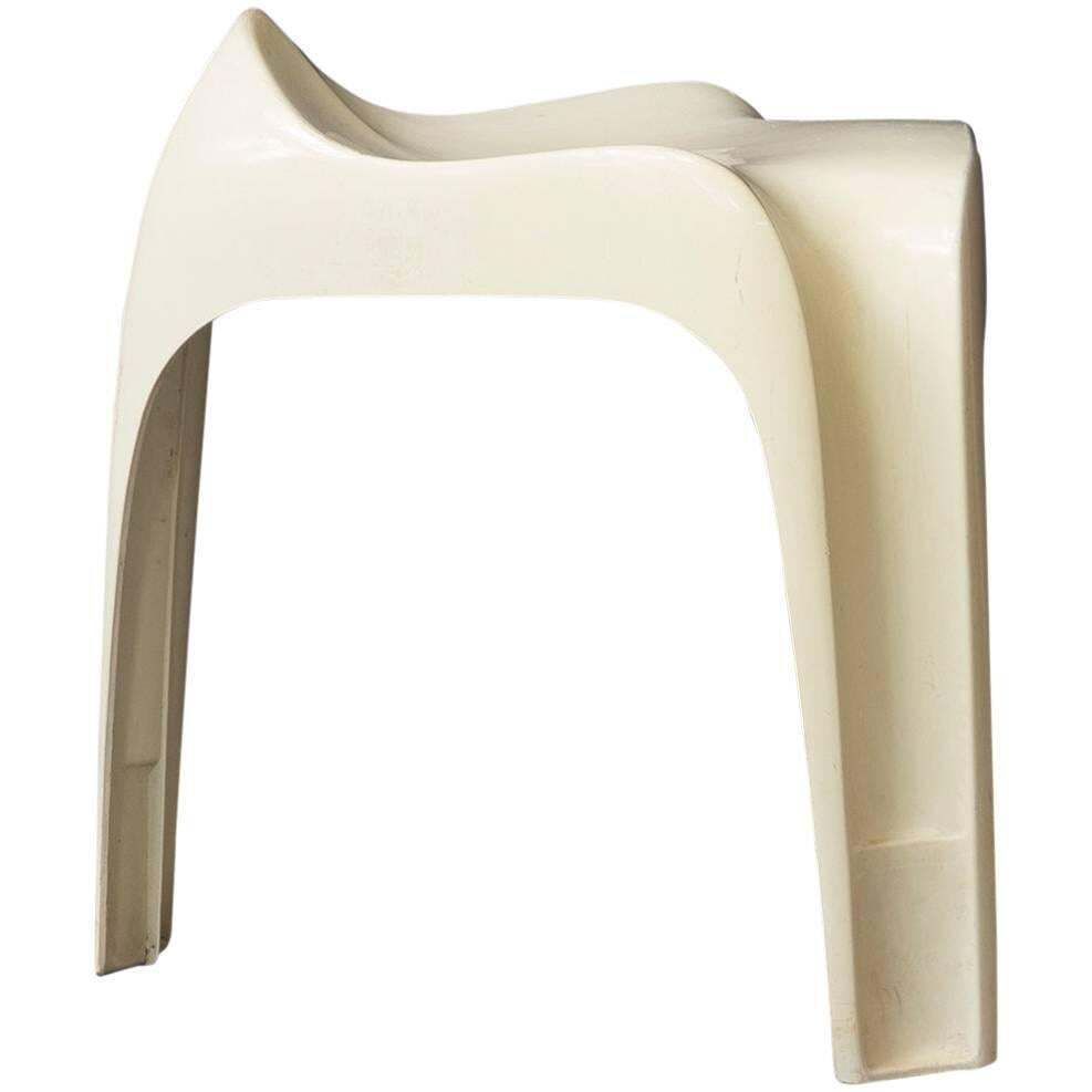 Plastic Organic Stool In White, Circa 1970