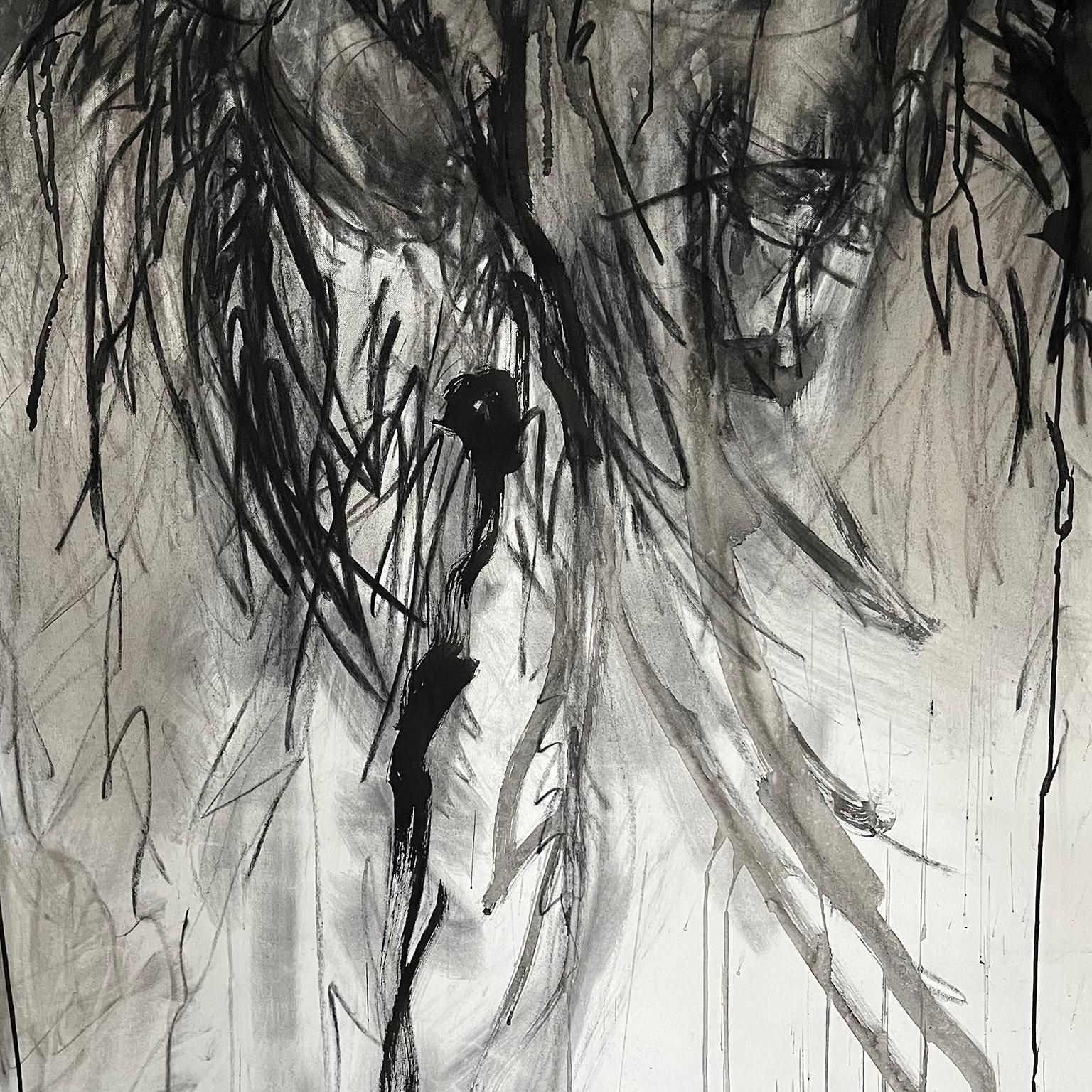 Painting Woman In Charcoal And Ink On Canvas photo Art