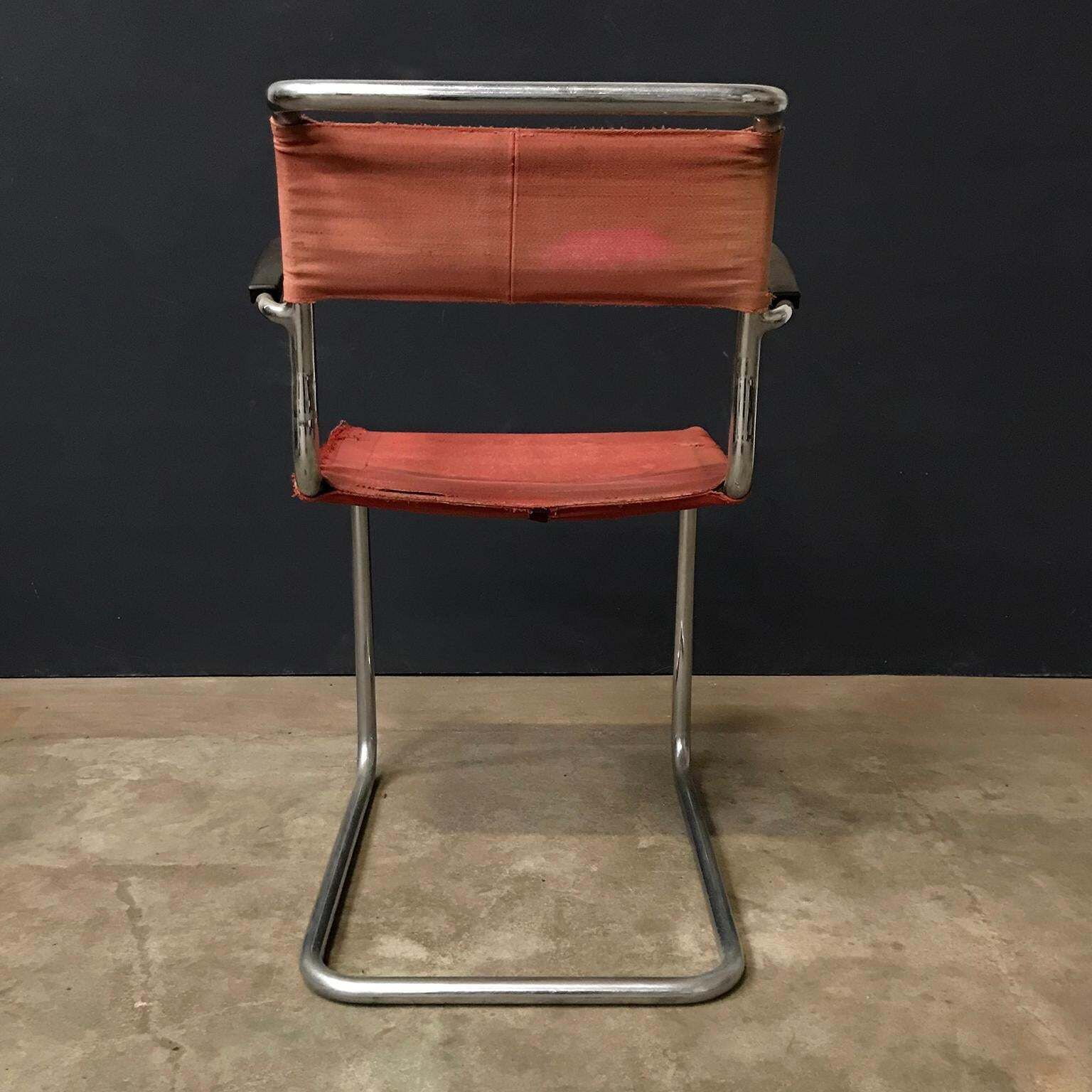 1930, W.H. Gispen, For Gispen Culemborg, Dining Chair No. 204 In Red Canvas photo 1220.0