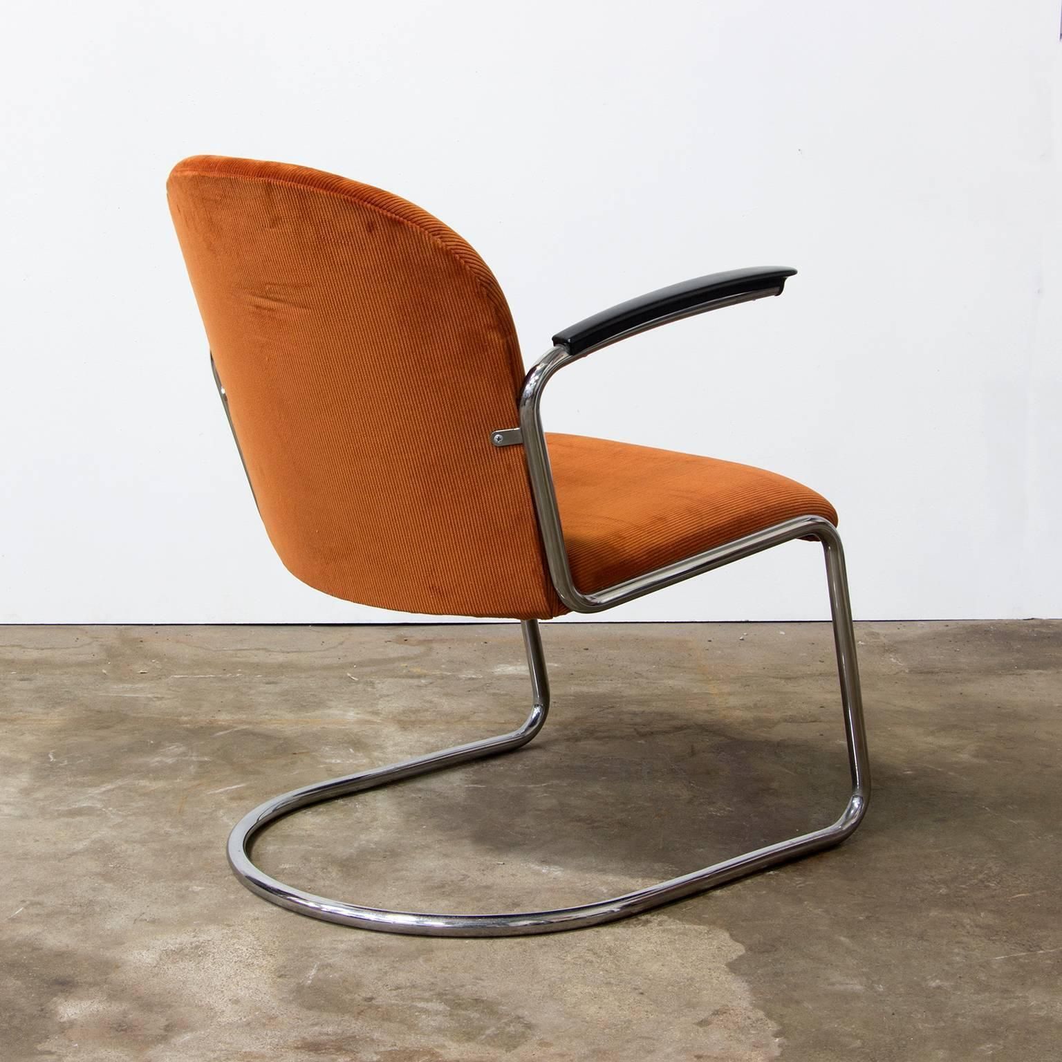 1935, W.H. Gispen By Gispen Culemborg, 413 Easy Chair In Terra Corduroi Fabric photo for sale