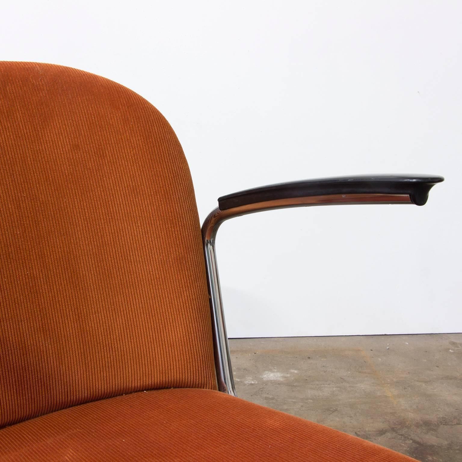 1935, W.H. Gispen By Gispen Culemborg, 413 Easy Chair In Terra Corduroi Fabric photo vintage