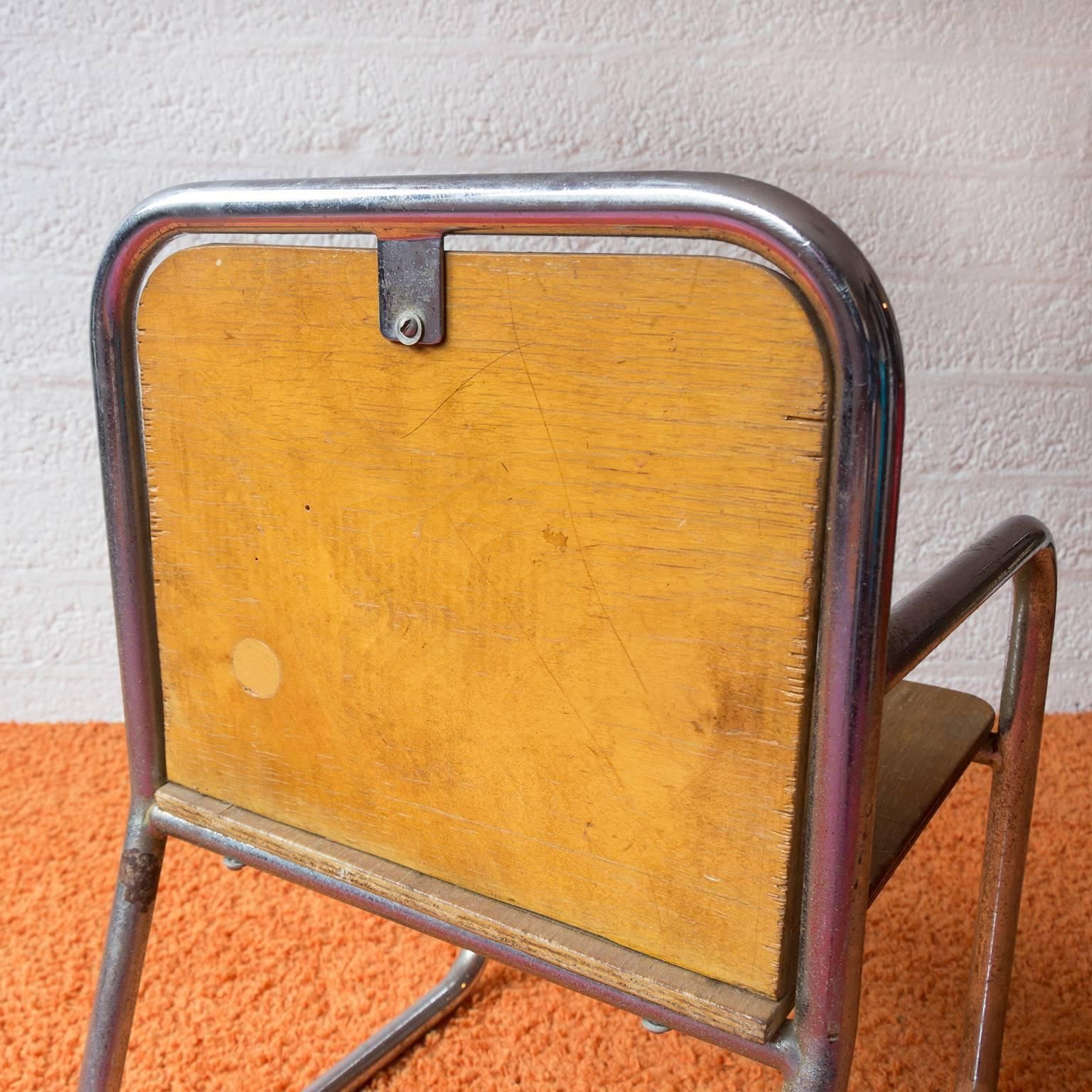 Tubular Children Chair, Wood And Chrome, Circa 1965 photo vinterior
