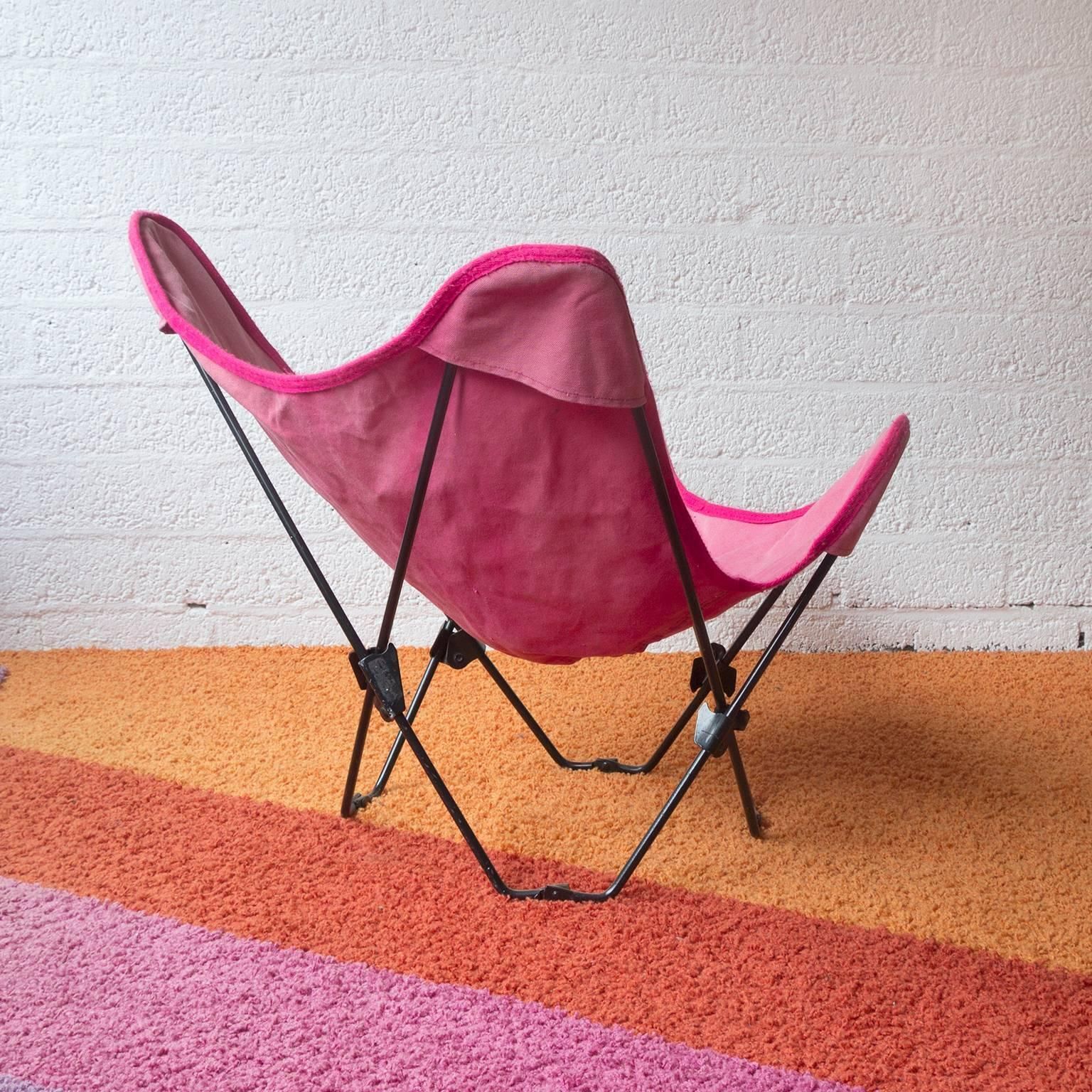 1960, Hardoy, Ferrari, Black Foldable Children Butterfly Chair With Pink Cover photo for sale