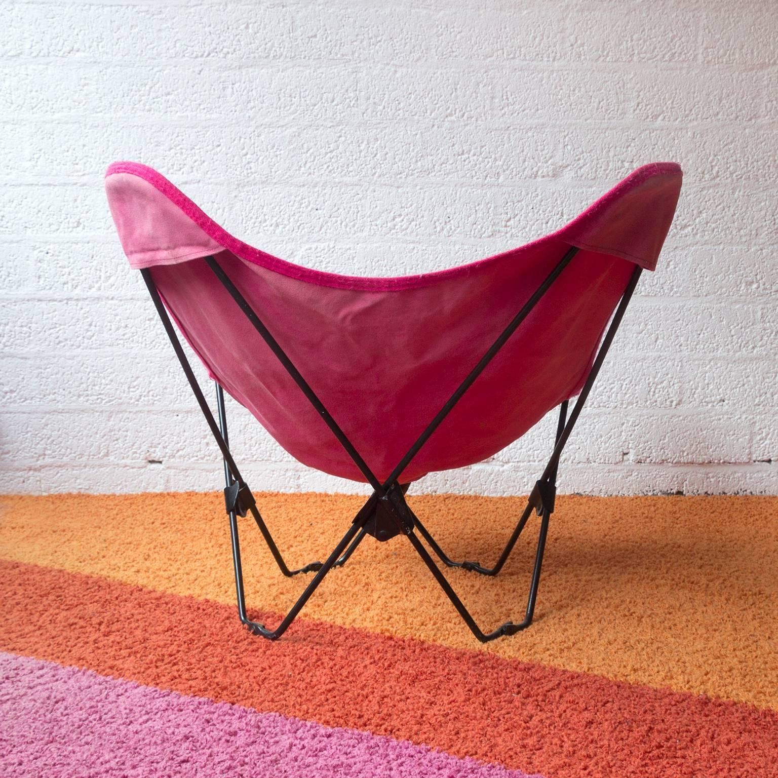 1960, Hardoy, Ferrari, Black Foldable Children Butterfly Chair With Pink Cover photo Furniture