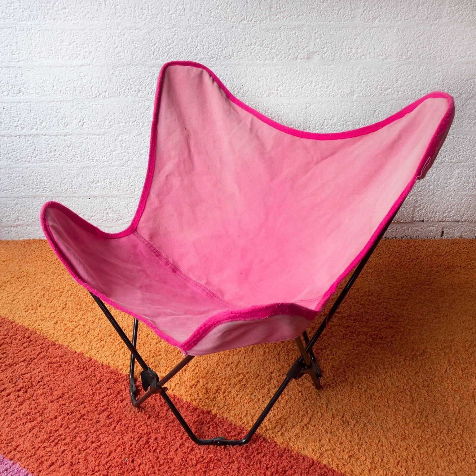 1960, Hardoy, Ferrari, Black Foldable Children Butterfly Chair With Pink Cover photo vinterior