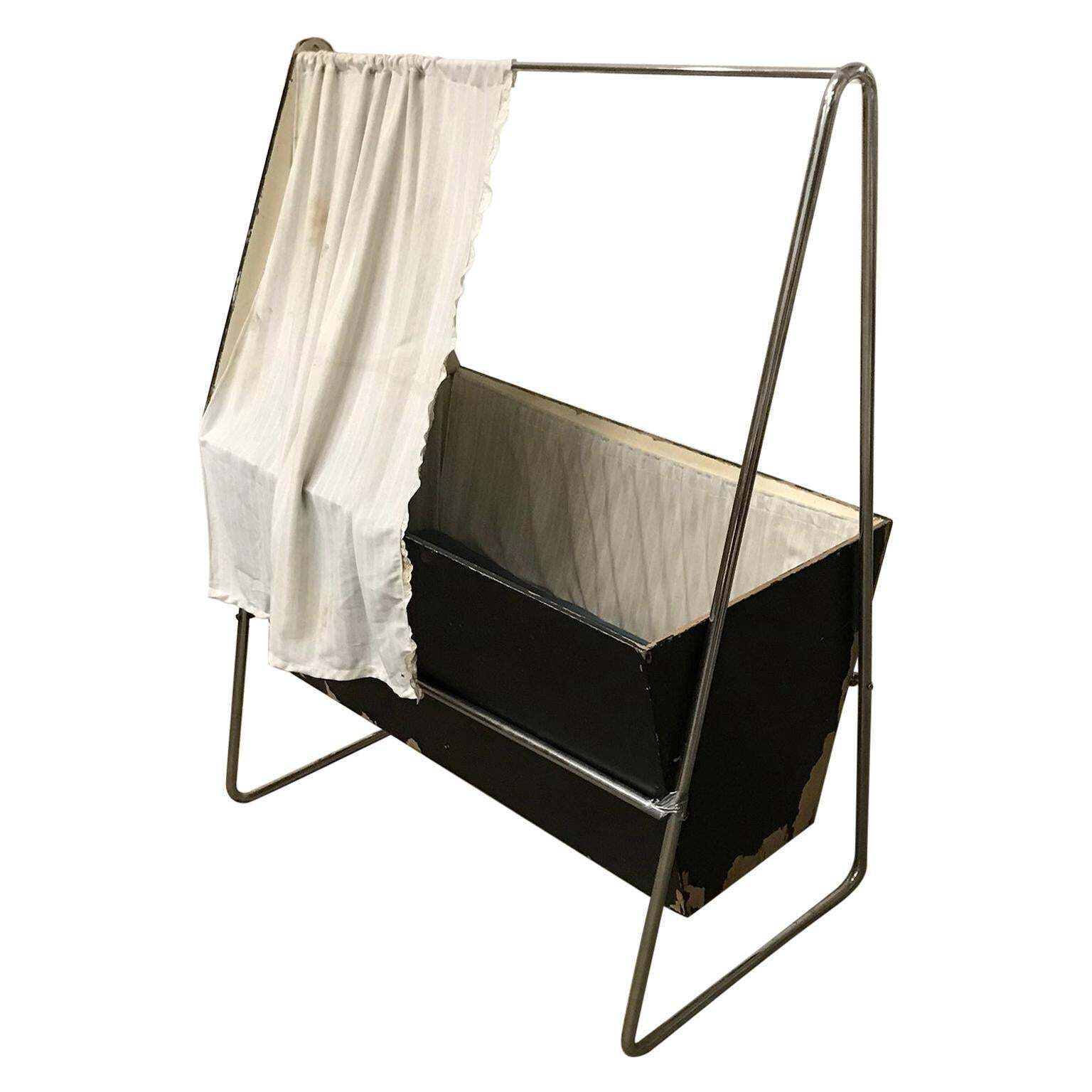 W.H. Gispen For Gispen, Museum Piece Unique Cradle Black Wood Chrome, Circa 1930