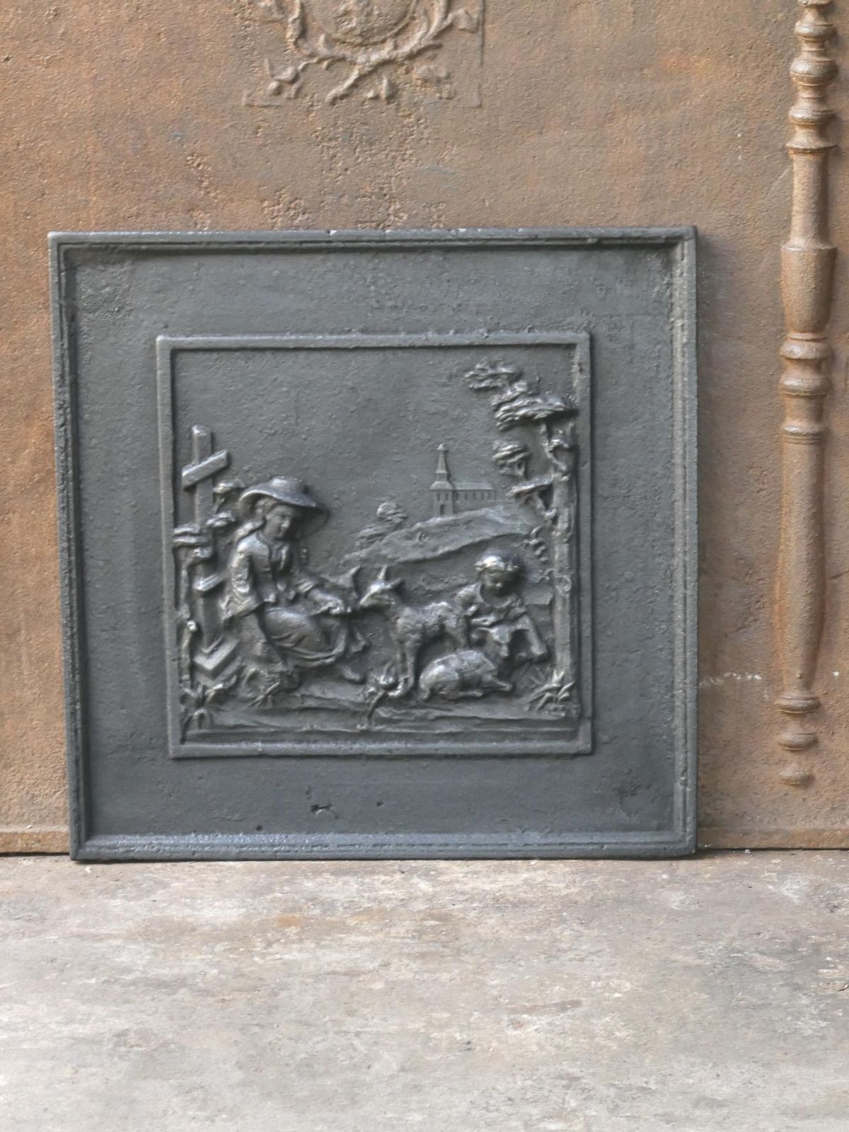Antique French Napoleon III 'Rural Scene' Fireback / Backsplash, 19th Century photo furniture