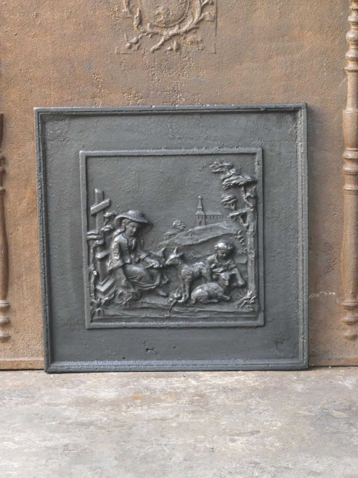 Antique French Napoleon III 'Rural Scene' Fireback / Backsplash, 19th Century photo for sale