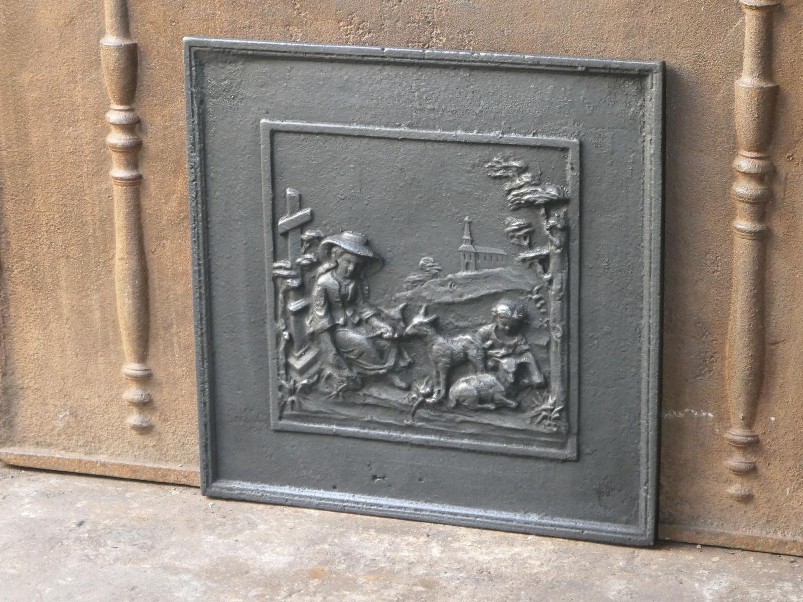Antique French Napoleon III 'Rural Scene' Fireback / Backsplash, 19th Century photo 337.0
