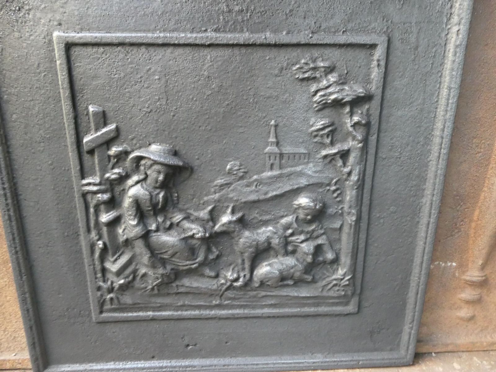 photo for sale Antique French Napoleon III 'Rural Scene' Fireback / Backsplash, 19th Century