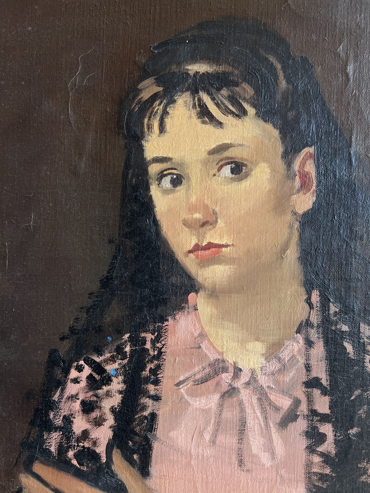 Portrait Of A Girl With Lace Scarf, Oil On Canvas Large Portrait Painting photo Art