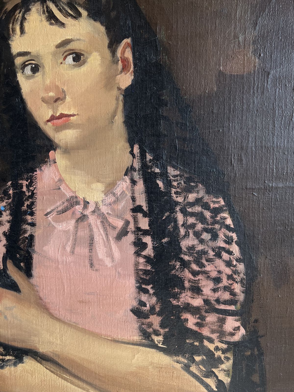 photo furniture Portrait Of A Girl With Lace Scarf, Oil On Canvas Large Portrait Painting