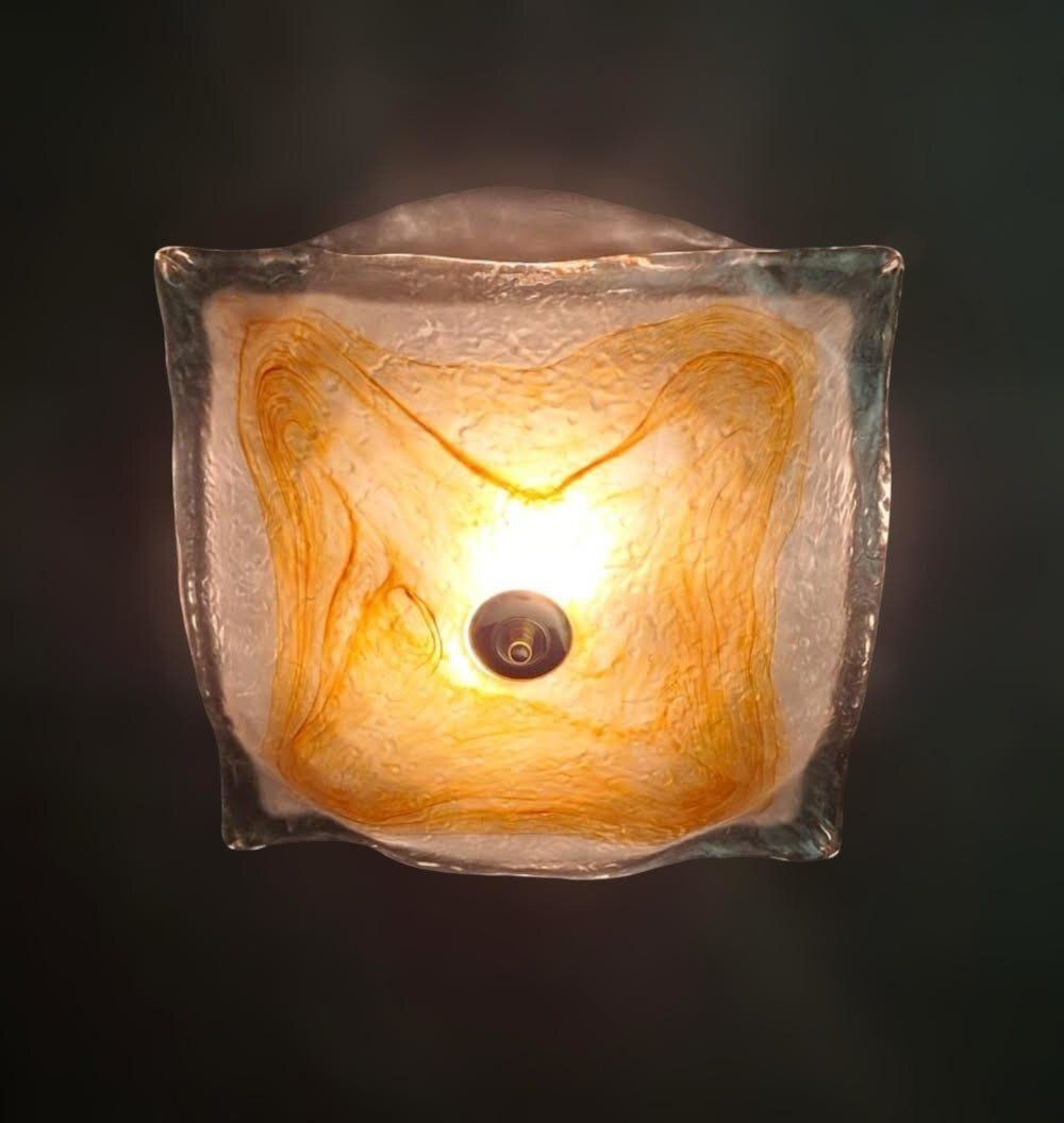 Square Flush Mount / Sconce By Mazzega, 2 Available photo vintage