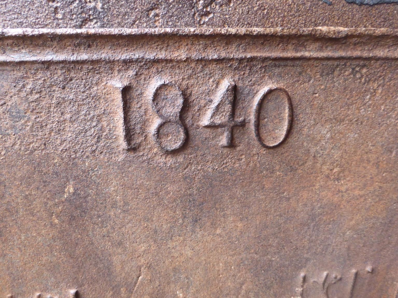French Napoleon III Fireback / Backsplash, Dated 1840 photo 405.0